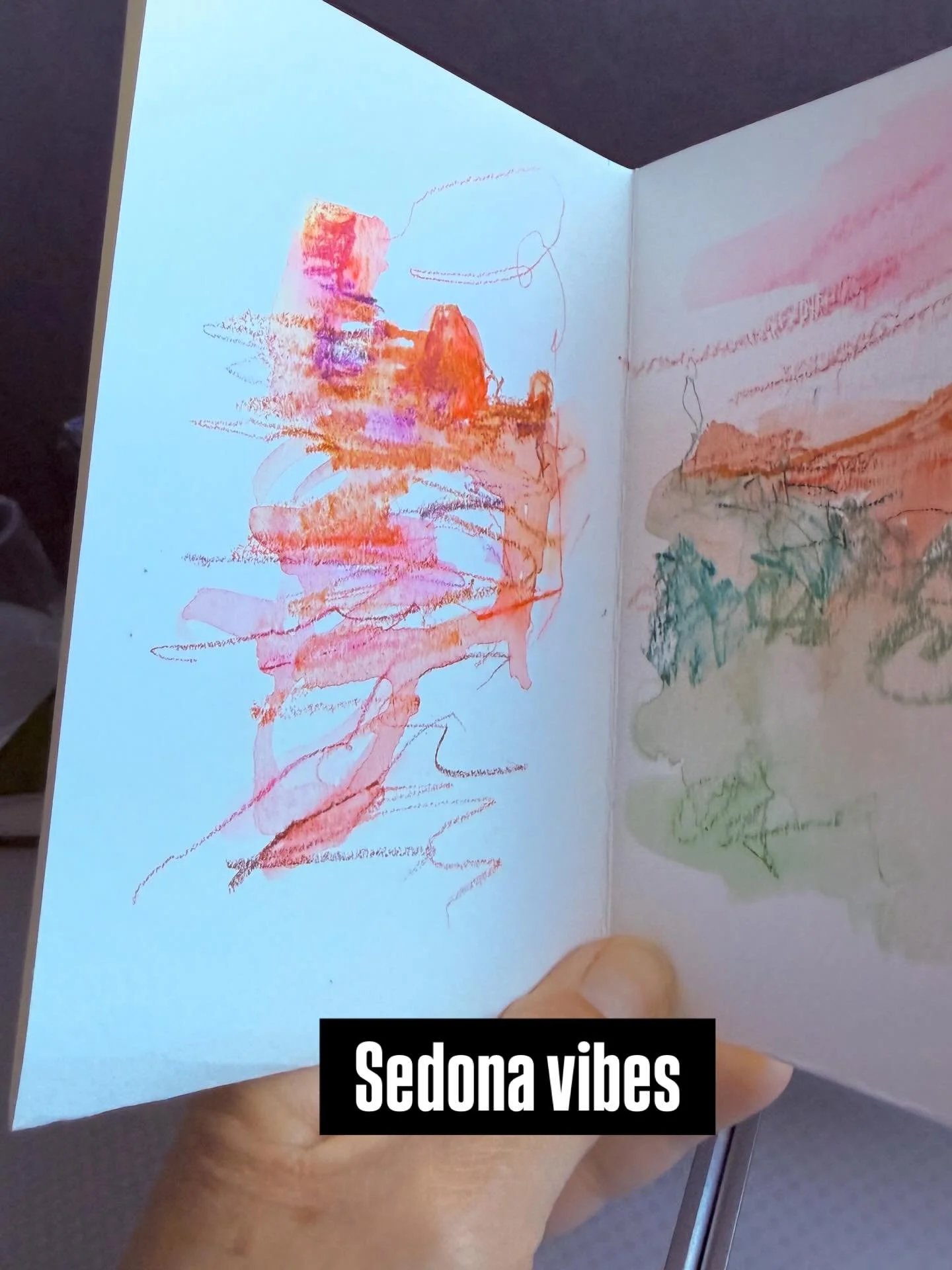 I just returned from a place that has ignited my creativity like crazy!!! I love to capture the colors and vibe of the place long before ever trying to complete a formal painting, and here on the plane was fun to just relax and get the feel of Sedona