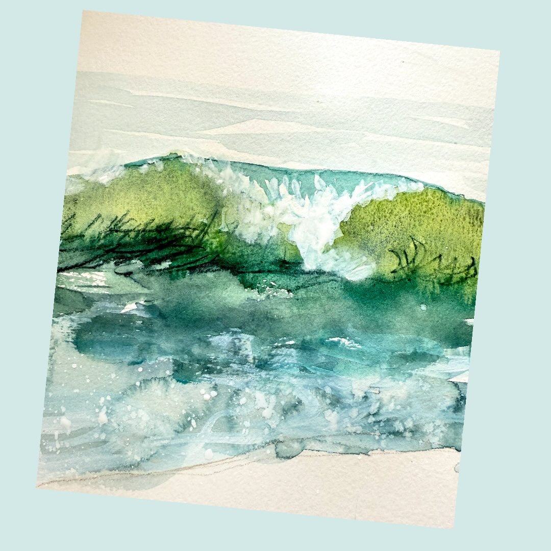Making loose waves with a bunch of art supplies! Let&rsquo;s see, there&rsquo;s watercolor, colored pencil maybe inktense pencil, white casein paint maybe more stuff too&hellip;&hellip;
#artisfun #playing #art