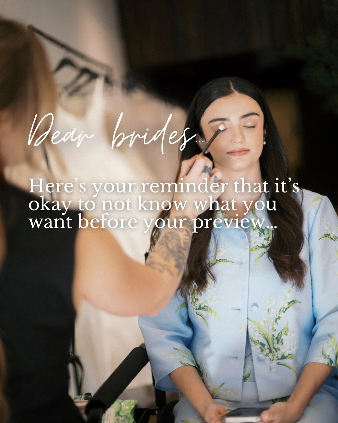 Weddings can be overwhelming. There are a lot of decisions to make&hellip; and your hair and makeup look doesn&rsquo;t have to be one you have perfectly figured out right away.

Your preview is where we talk through things like:
&bull; the vibe of yo