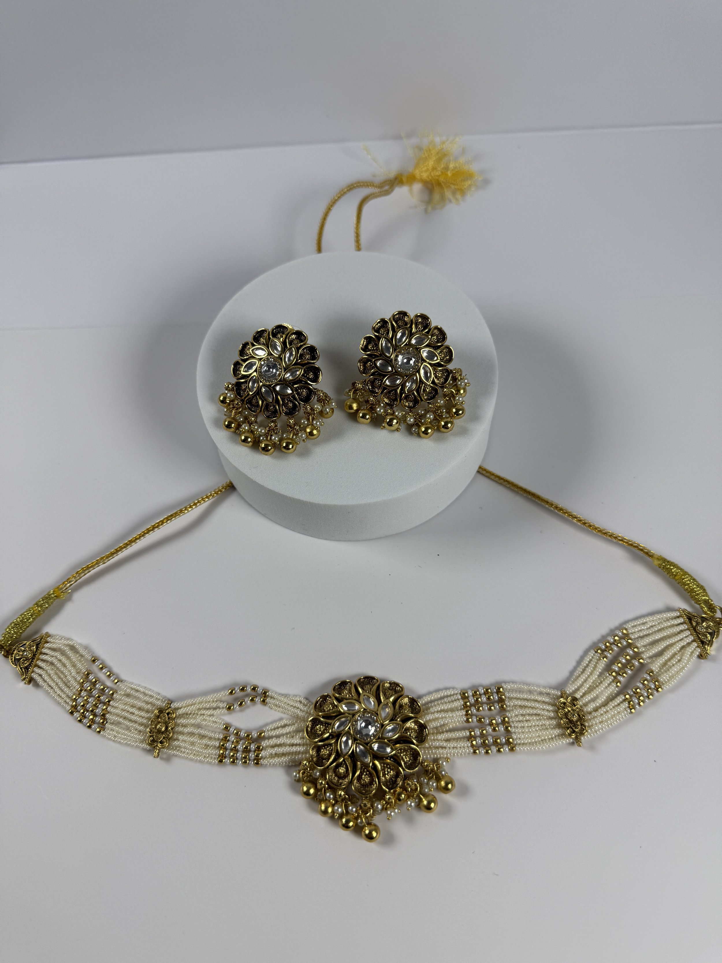 MAHARIKA - Antique Gold Plated Choker Set with Earrings