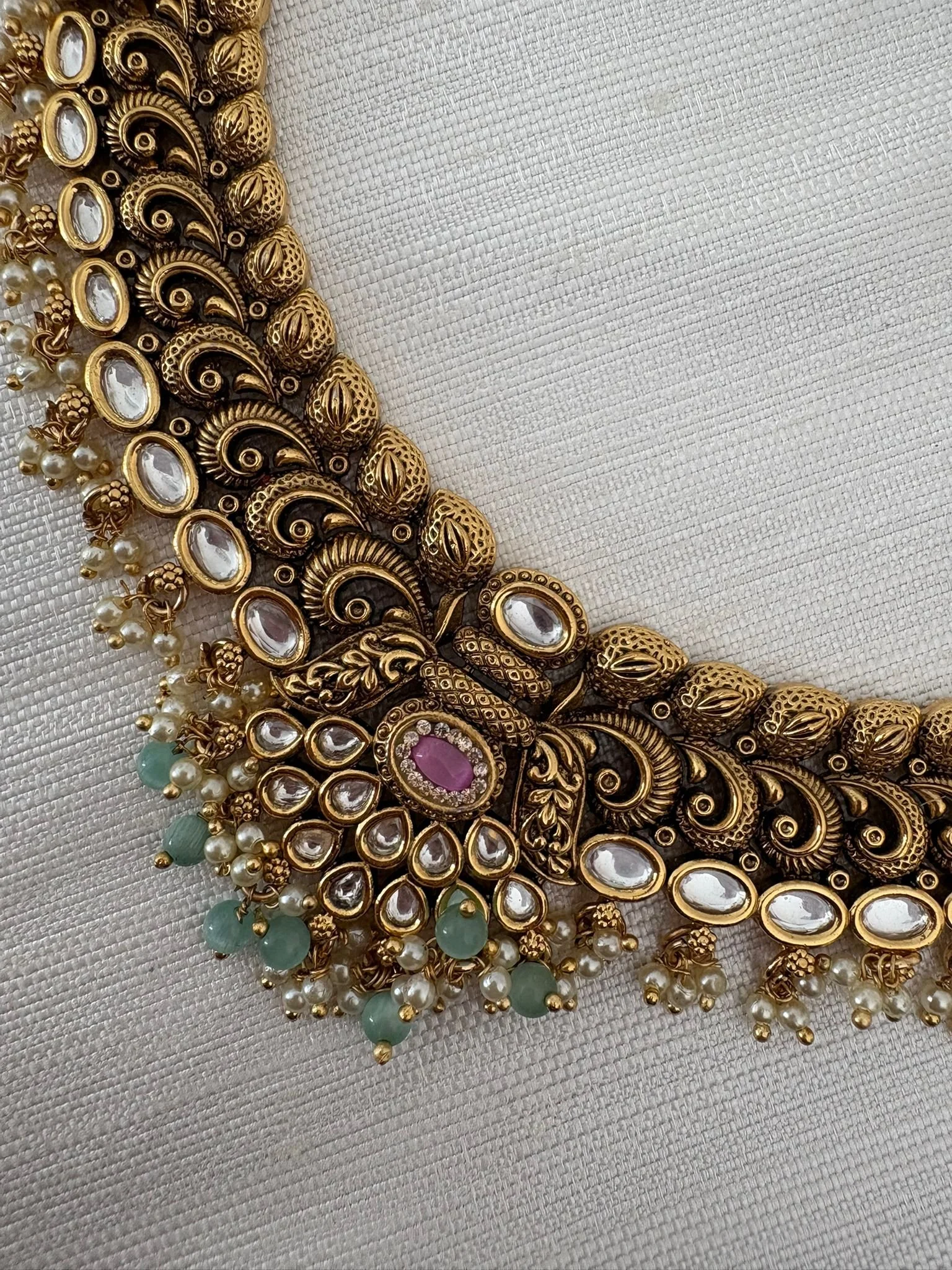 TYANA - Antique Gold Plated Kundan Necklace Set