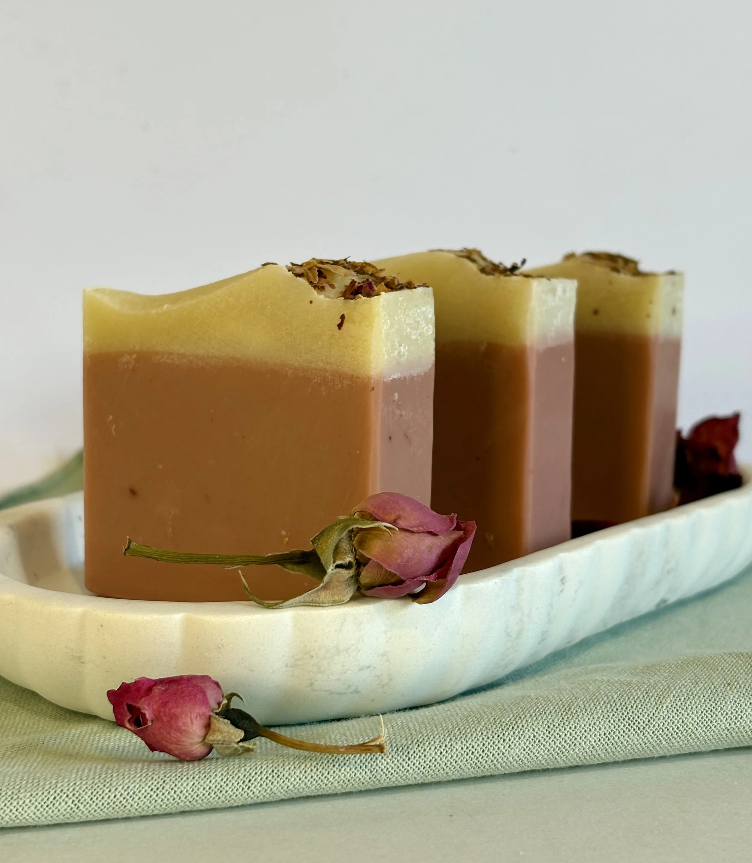 Coconut Rose Soap, gentle, calming luxury handmade soap, Nelson NZ