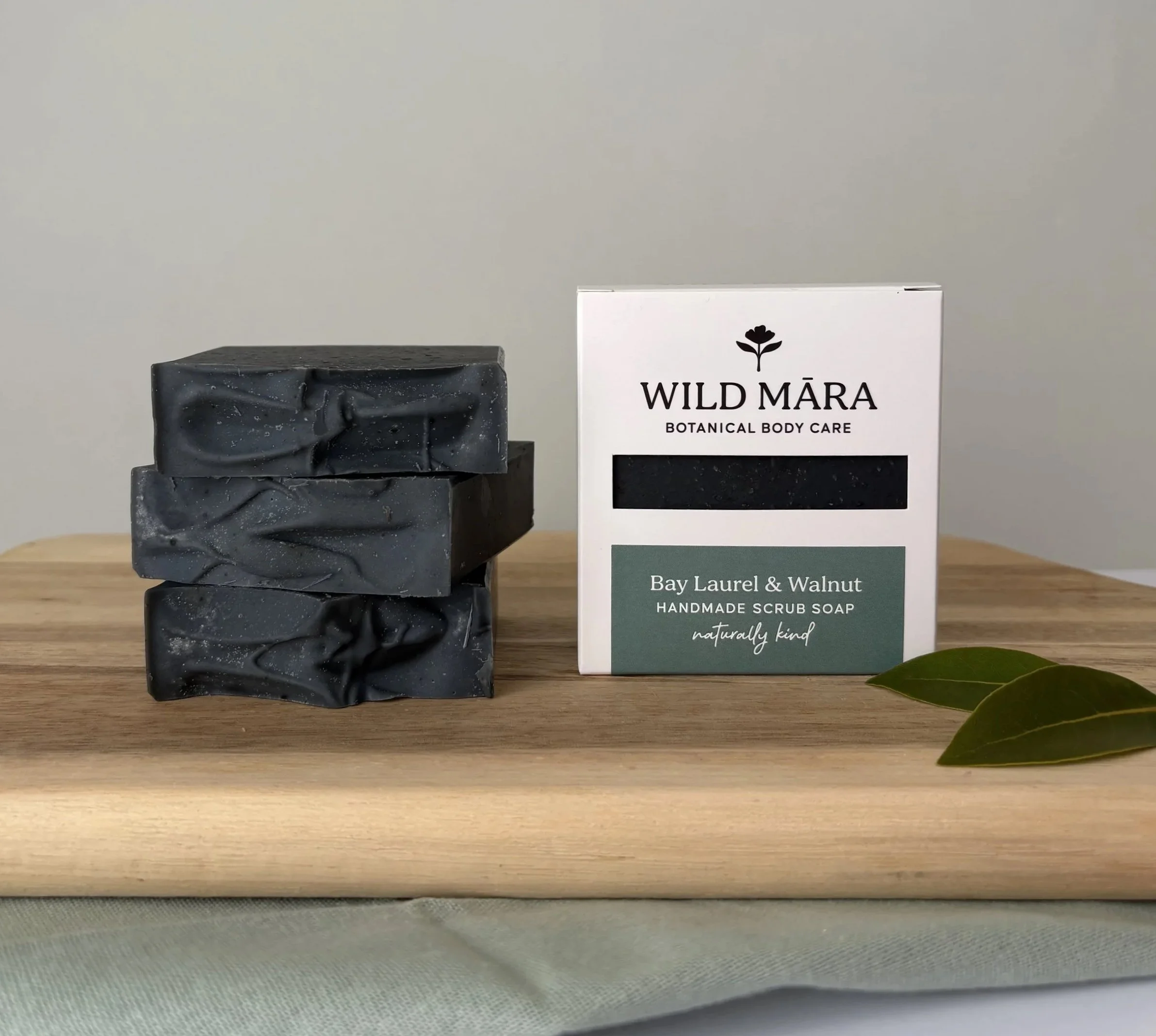 Bay Laurel & Walnut Scrub Soap, exfoliating handmade soap, Nelson, NZ