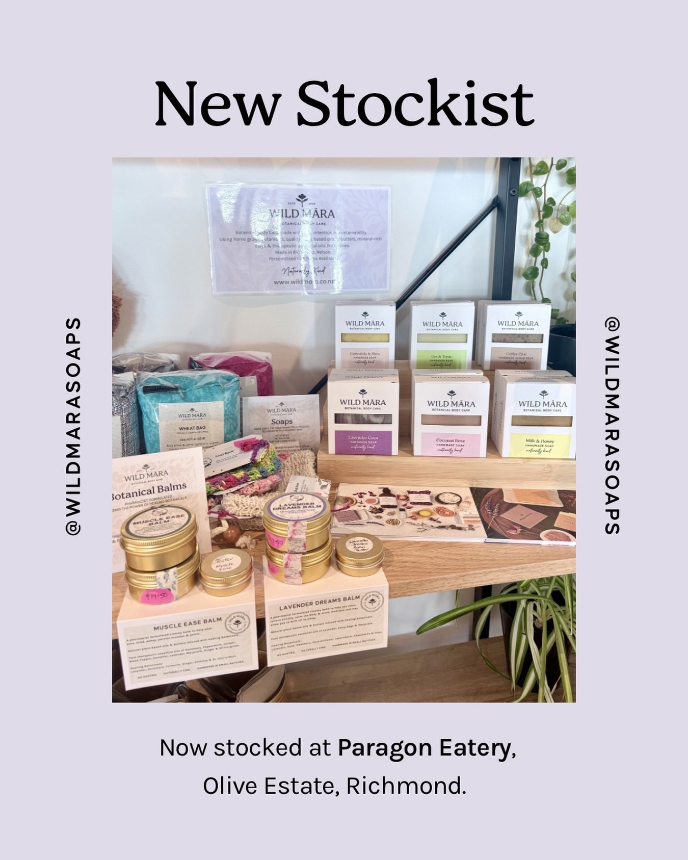 A small selection of Wild Māra products will be available to purchase at Paragon Eatery, the cafe at Olive Estate in Richmond. 
Next time you need a great coffee and bite to eat, head to Paragon Eatery. Big thanks to Ben and his team 😊
Big shoutout 