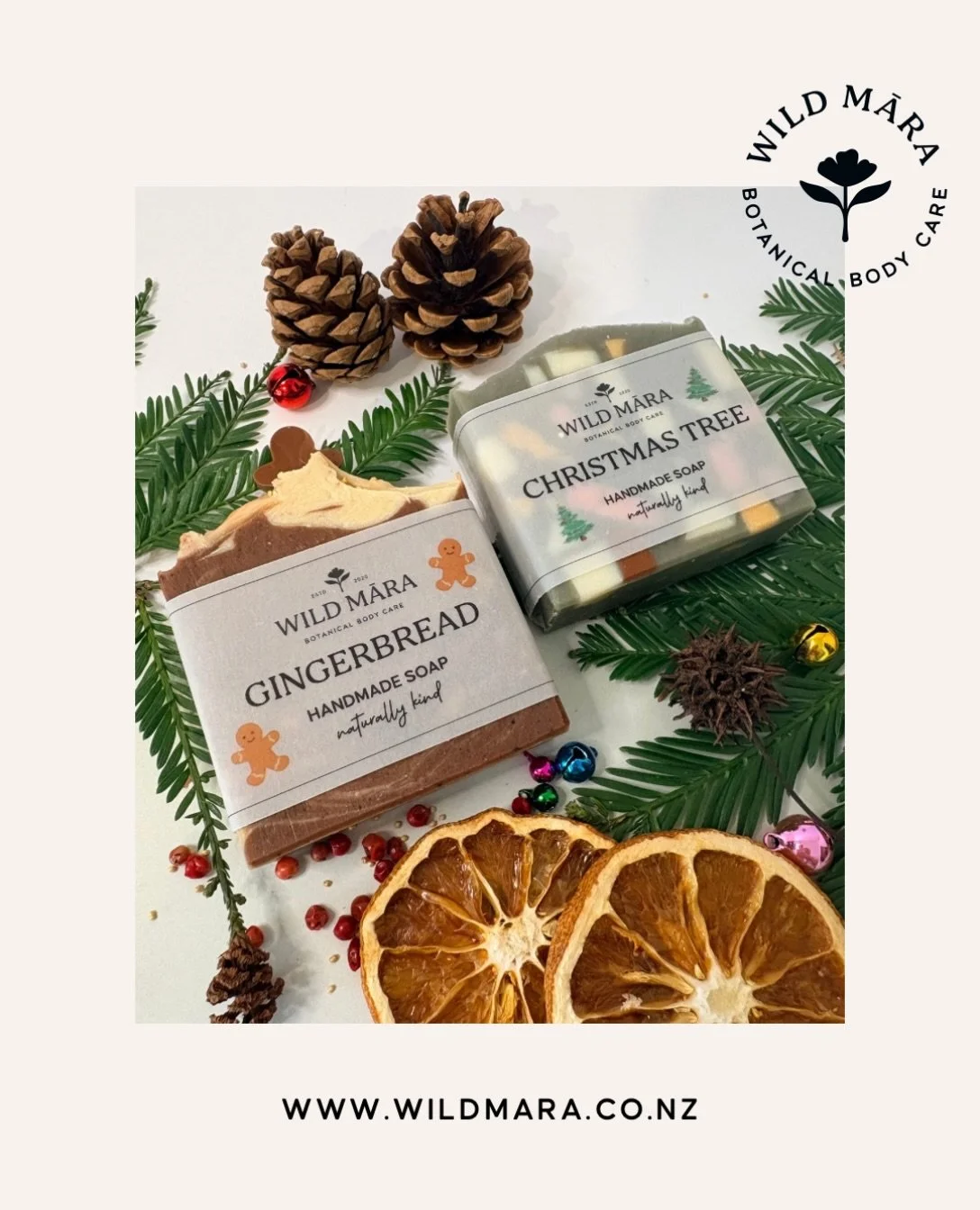 Wild Māra&rsquo;s Christmas Soaps 🎄

Gingerbread &amp; Christmas Tree 

Very limited edition, cold process, natural plant oils &amp; butters, pure essential oils, mineral-rich clays mixed in with a bit of festive fun. 

Will be available on the webs