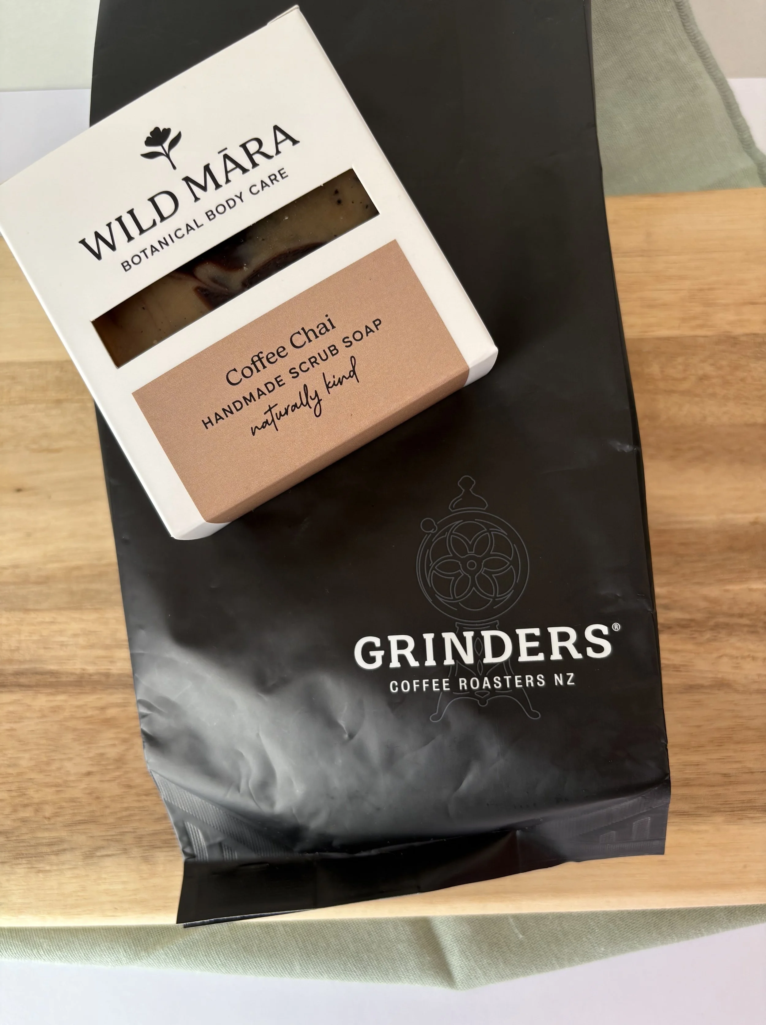 Coffee Chai Scrub Soap with Grinders Coffee, handmade, NZ