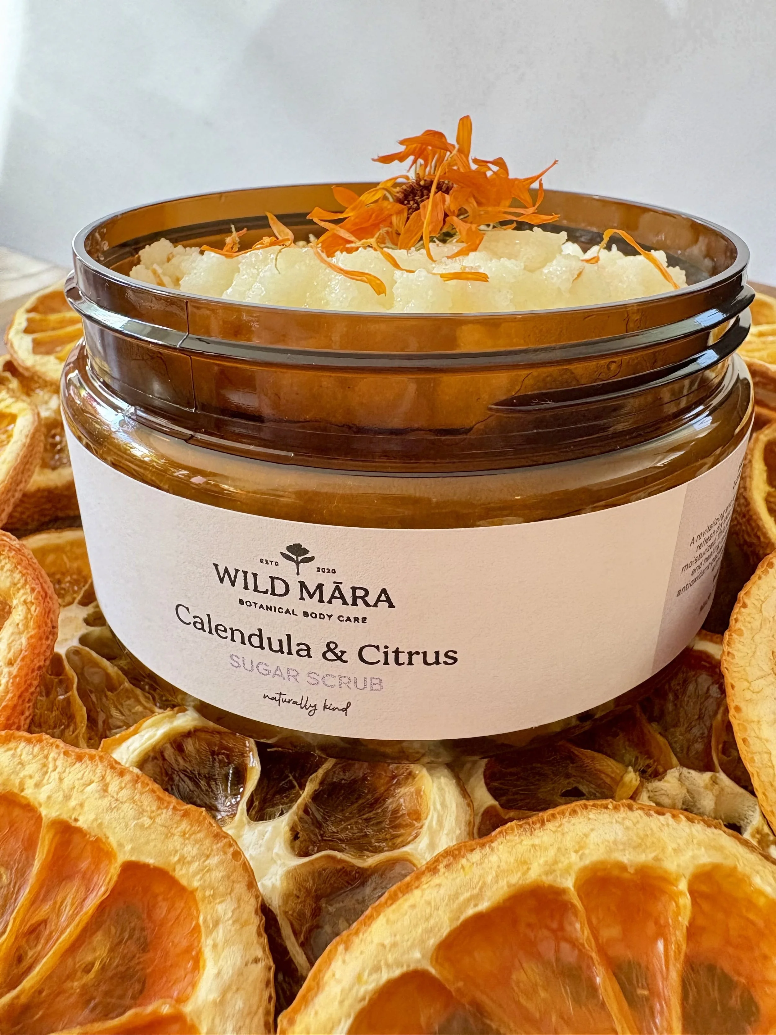 Calendula & Citrus sugar scrub, gentle exfoliating body scrub, NZ