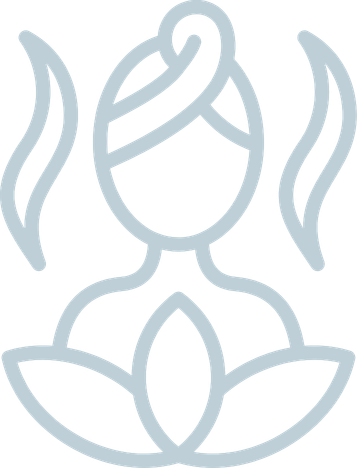 Line drawing of a person meditating with a lotus flower at the base and steam or aura lines around their head.