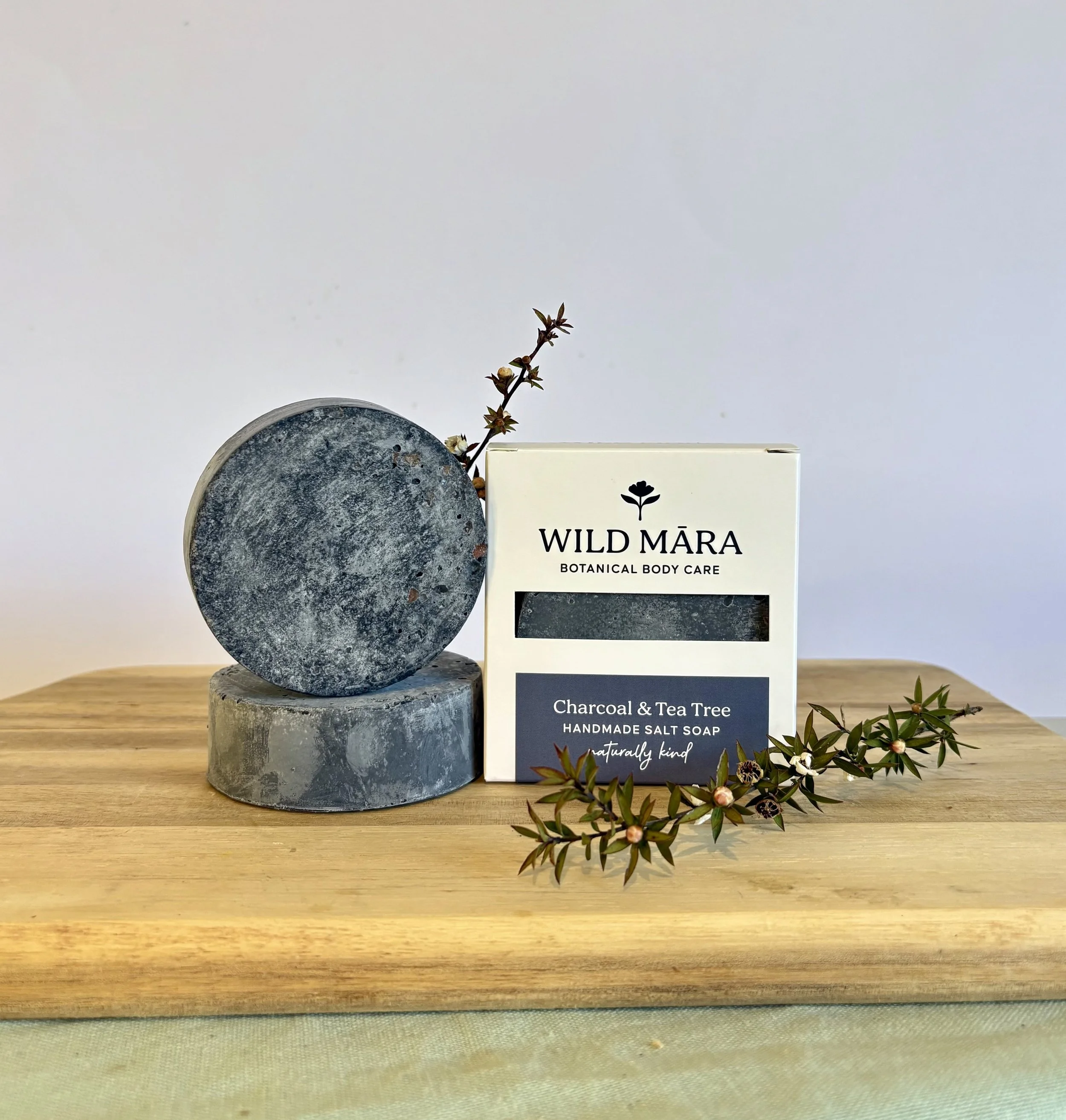 Charcoal & Tea Tree Salt Soap for blemished or congested skin, Nelson, NZ