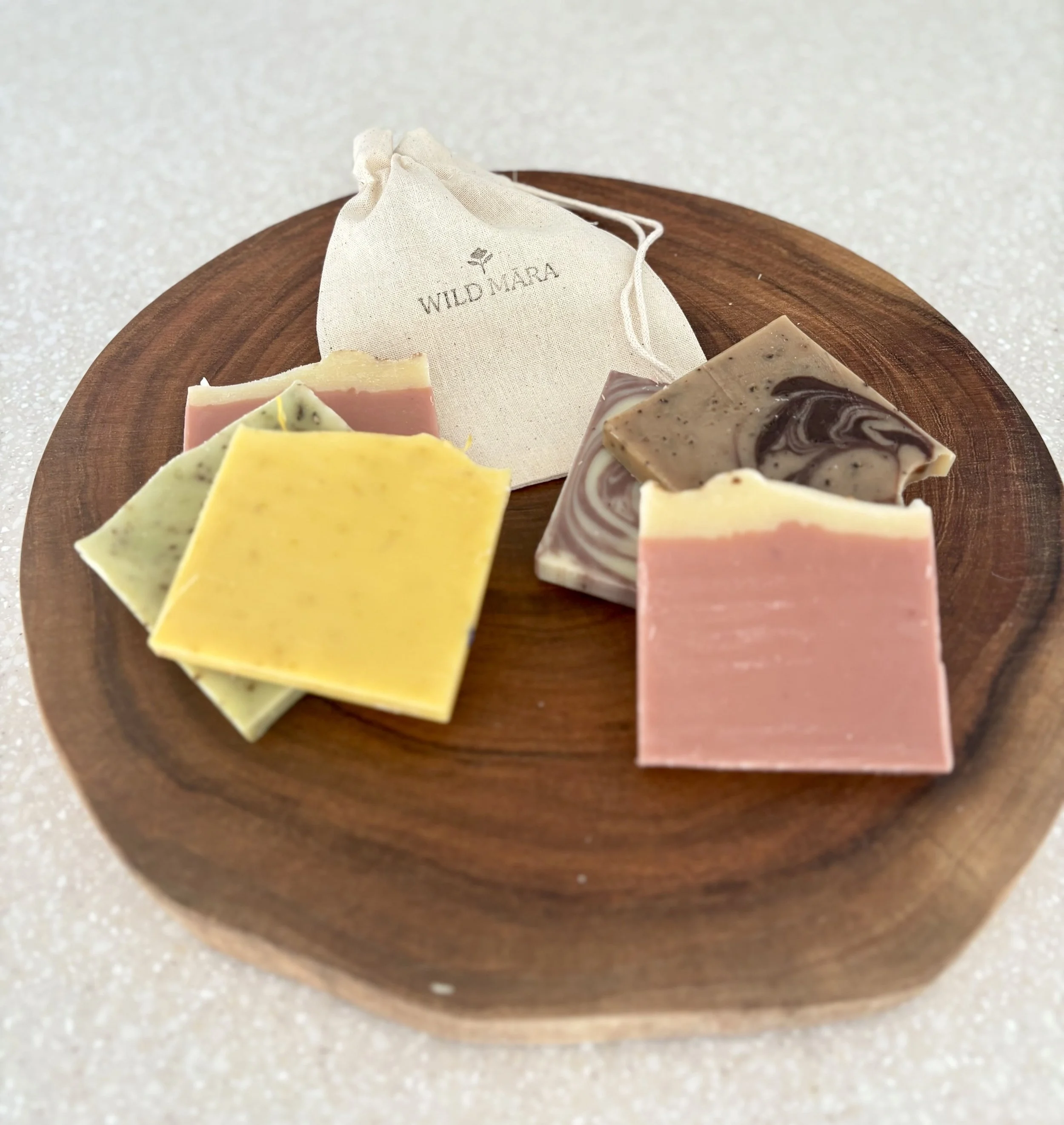 Soap Sample Bag, 3 half-size soaps in cotton bag, NZ