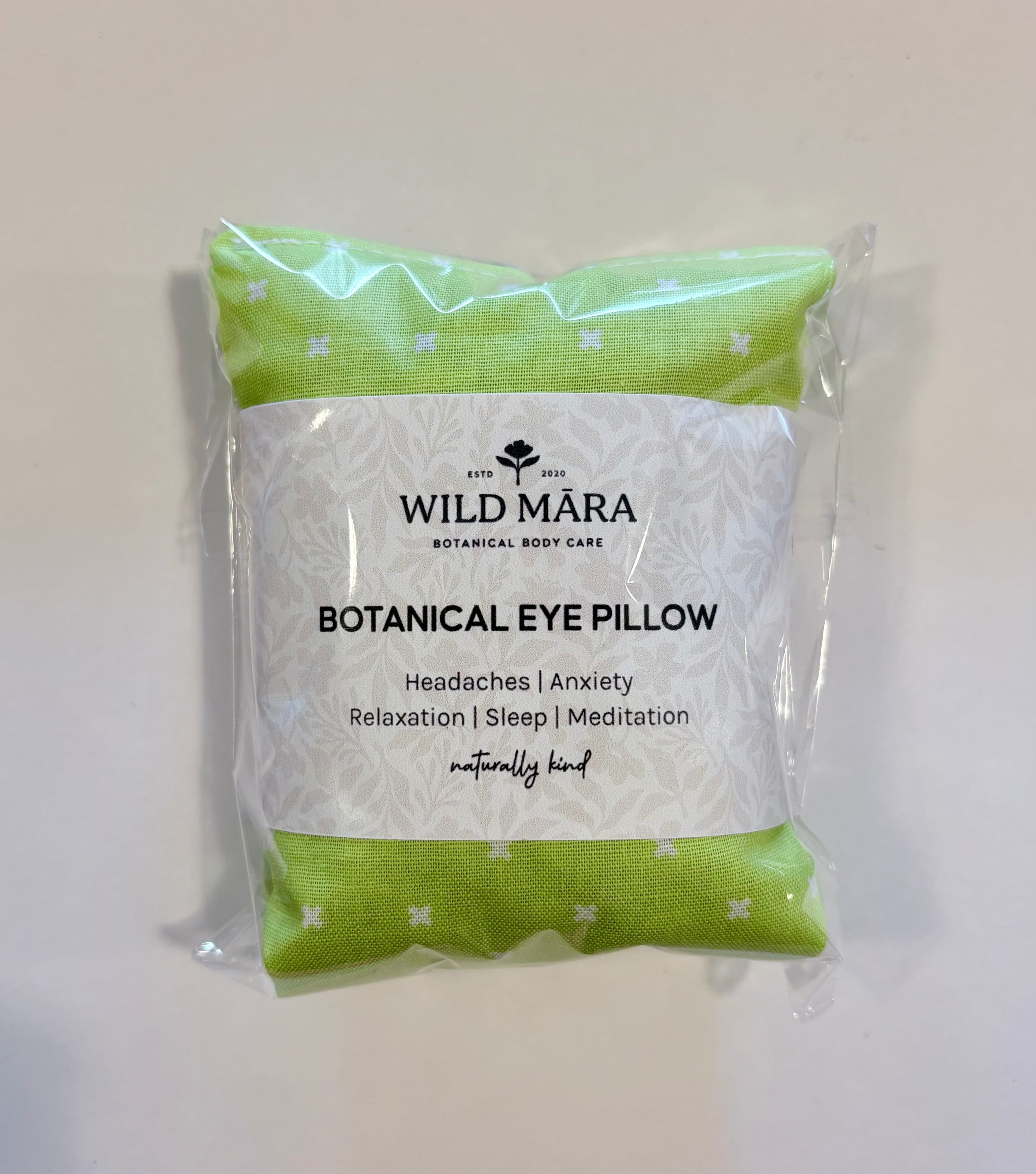 Botanical Eye Pillow, lime green with white crosses, NZ