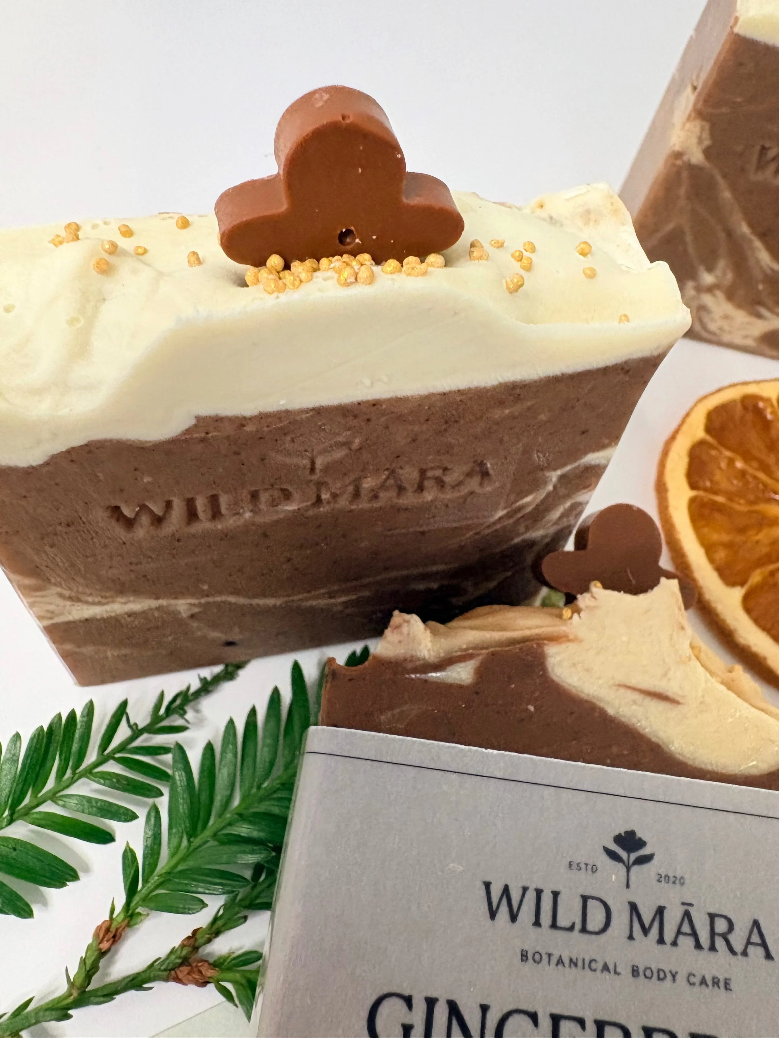 Gingerbread Soap topped with gold bursting jojoba beads, NZ
