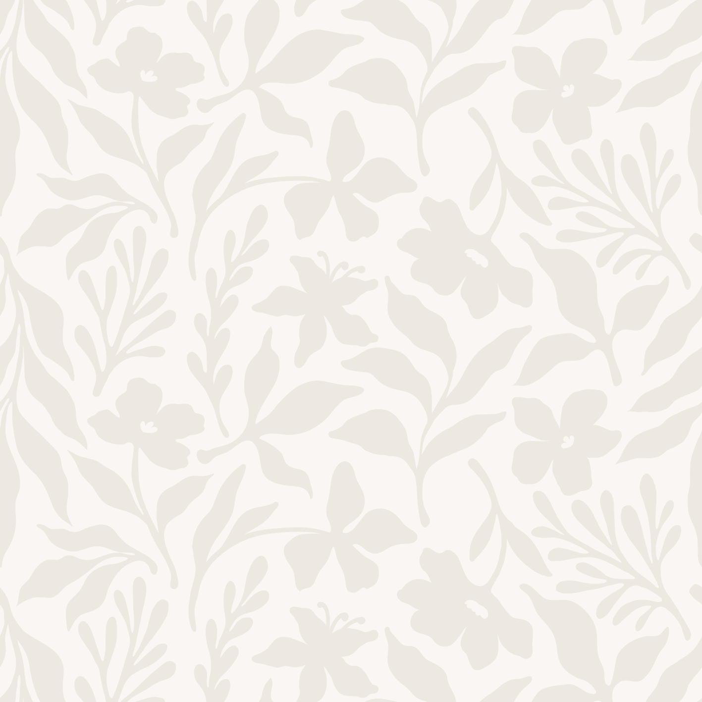 A light-colored wallpaper with a subtle floral pattern featuring various leaves and flowers.