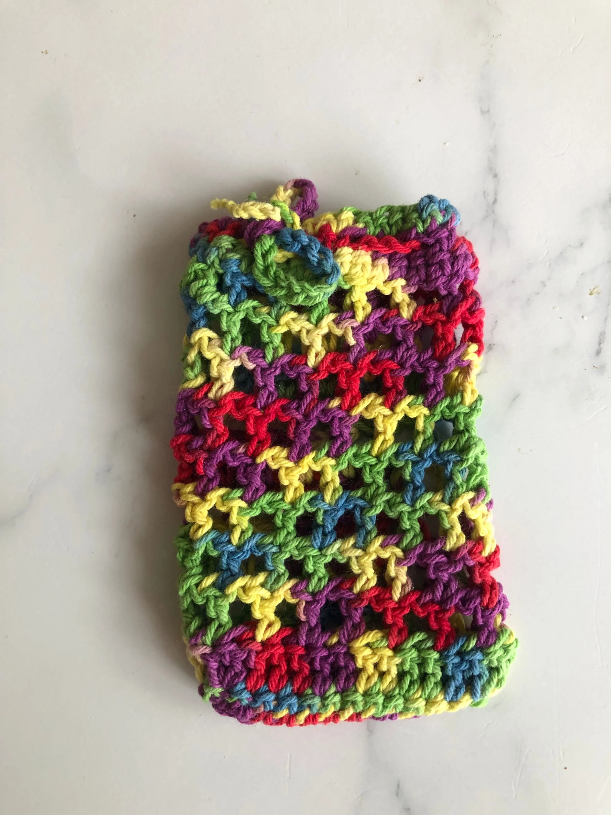 purple and red multi-coloured crochet soap saver, Nelson, NZ