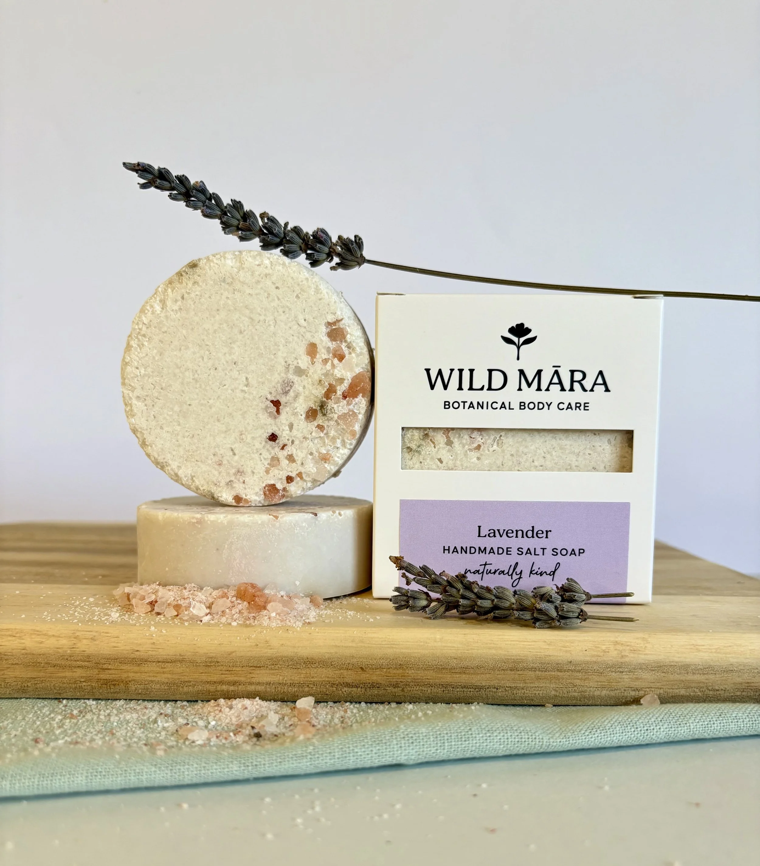 Lavender Salt Soap with fine NZ sea salt, handmade in Nelson, NZ