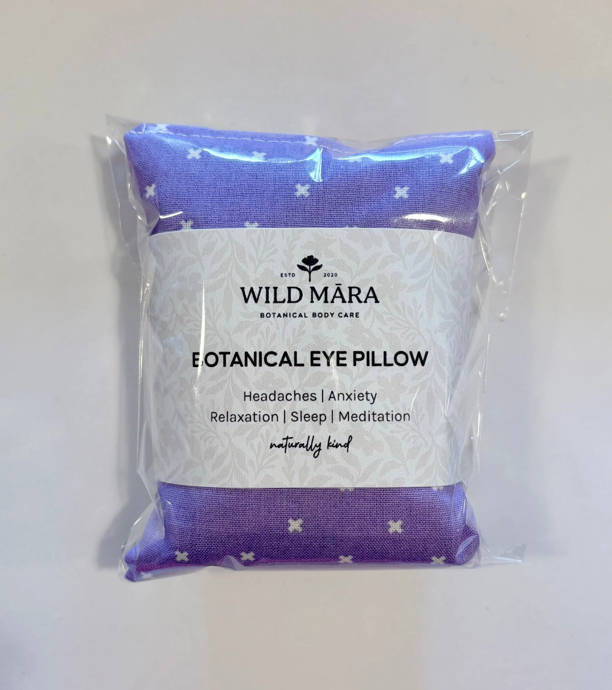 Botanical Eye Pillow, purple with white crosses, NZ