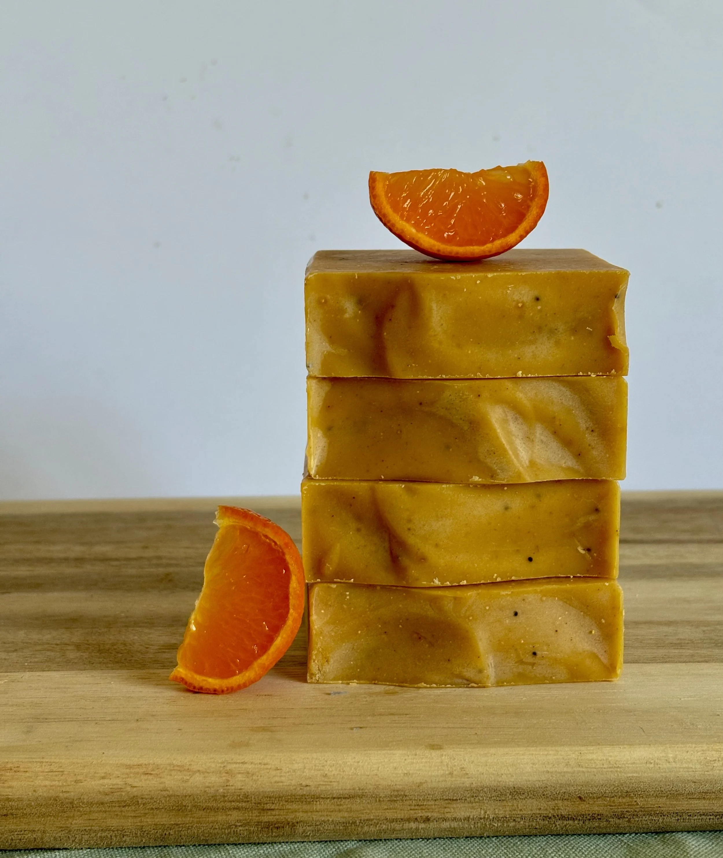 Orange & Turmeric Poppy Scrub Soap, zesty orange and earthy turmeric handmade soap, NZ