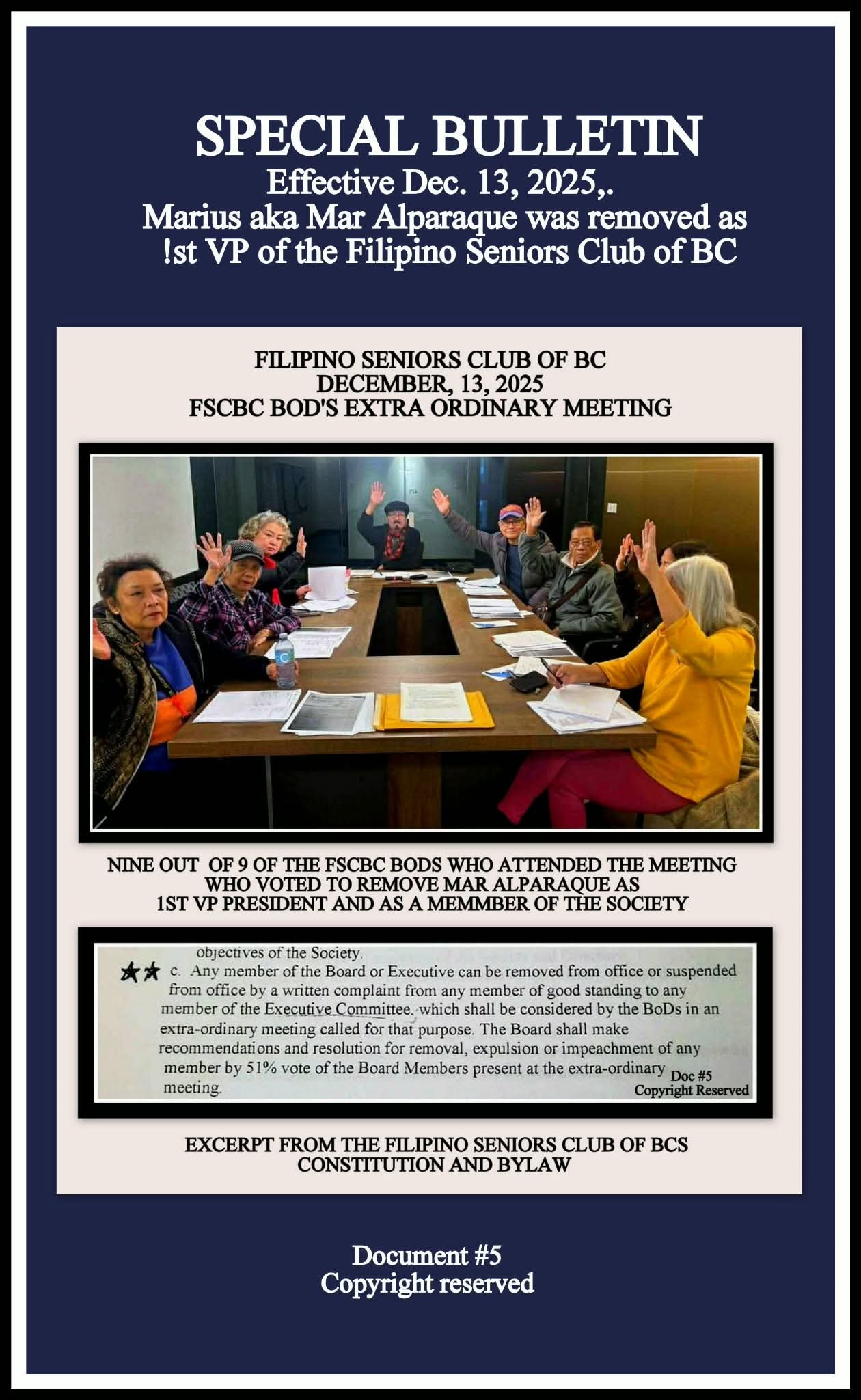Special Bulletin Re: Status of Director