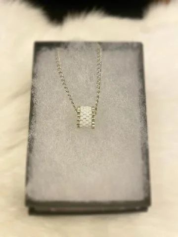 Small Beaded Pendant Necklace - White