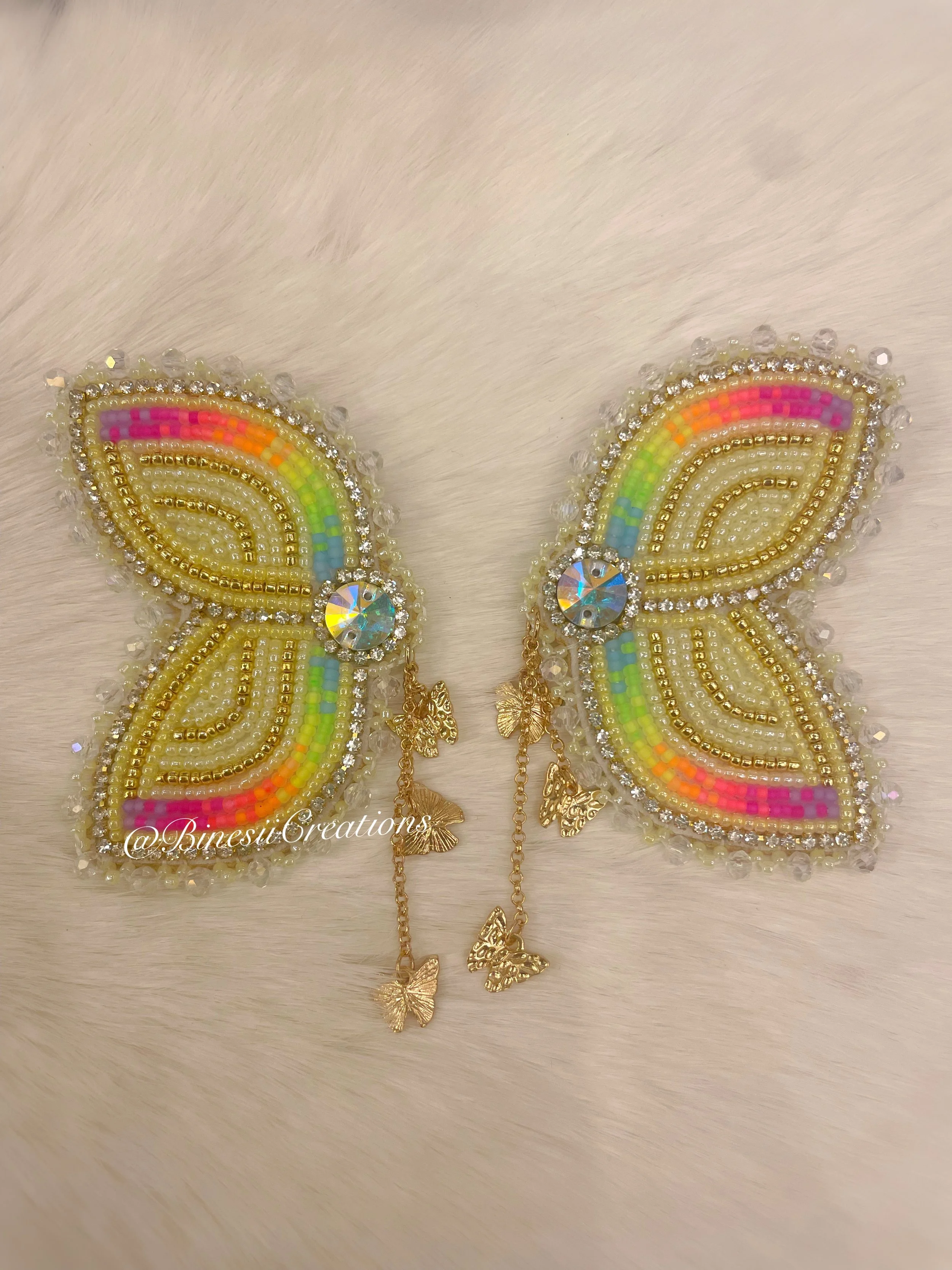 Whimsical Yellow Beaded Butterfly Earrings