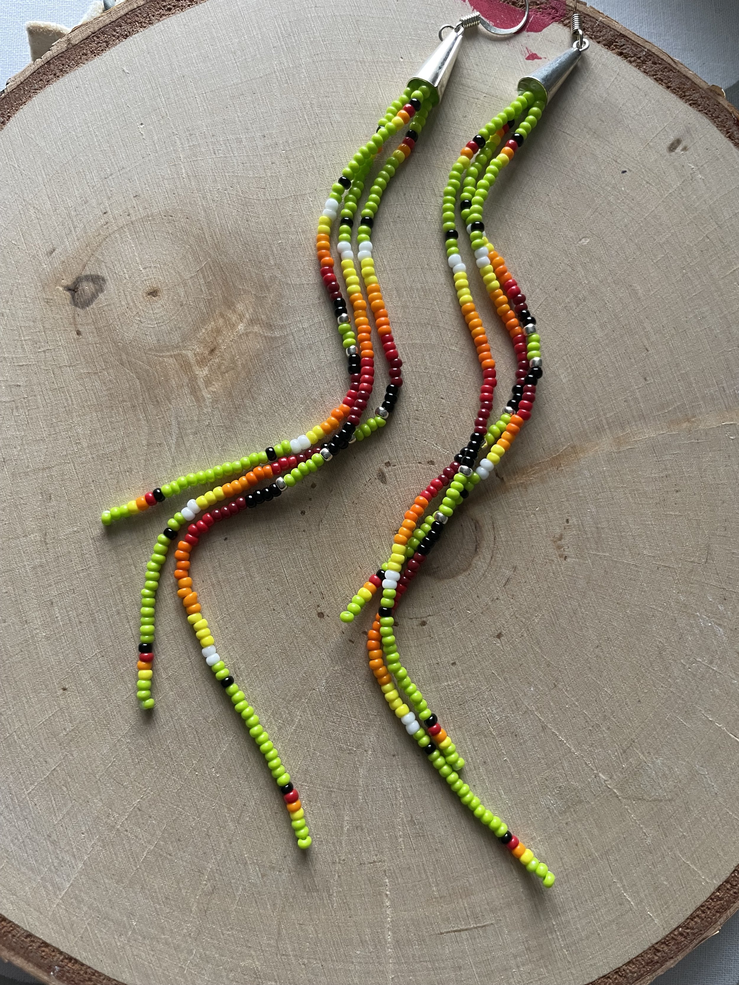 Vibrant Long Fringe Beaded Earrings