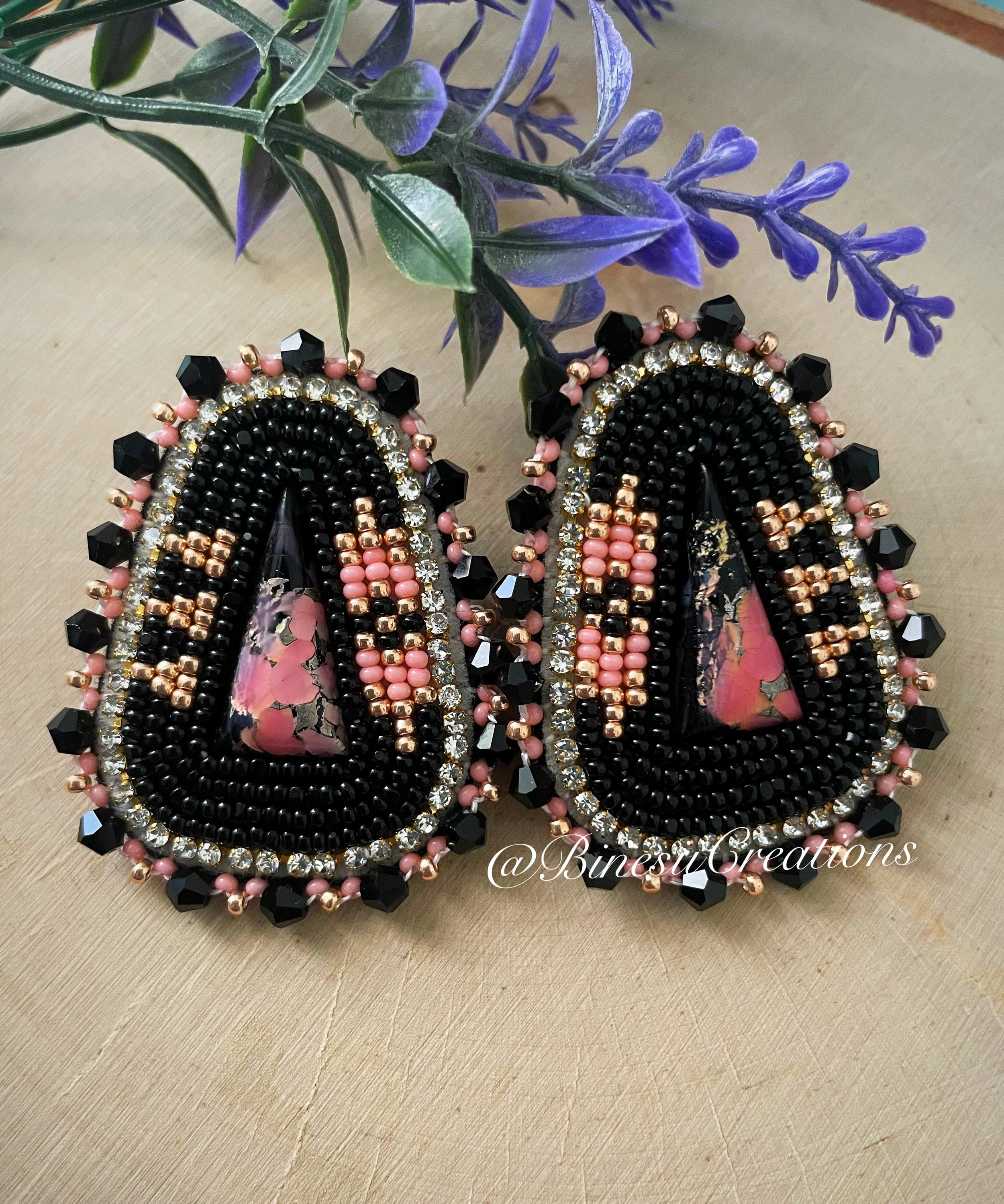 Handcrafted Beaded Earrings with Natural Stone & Copper Accents