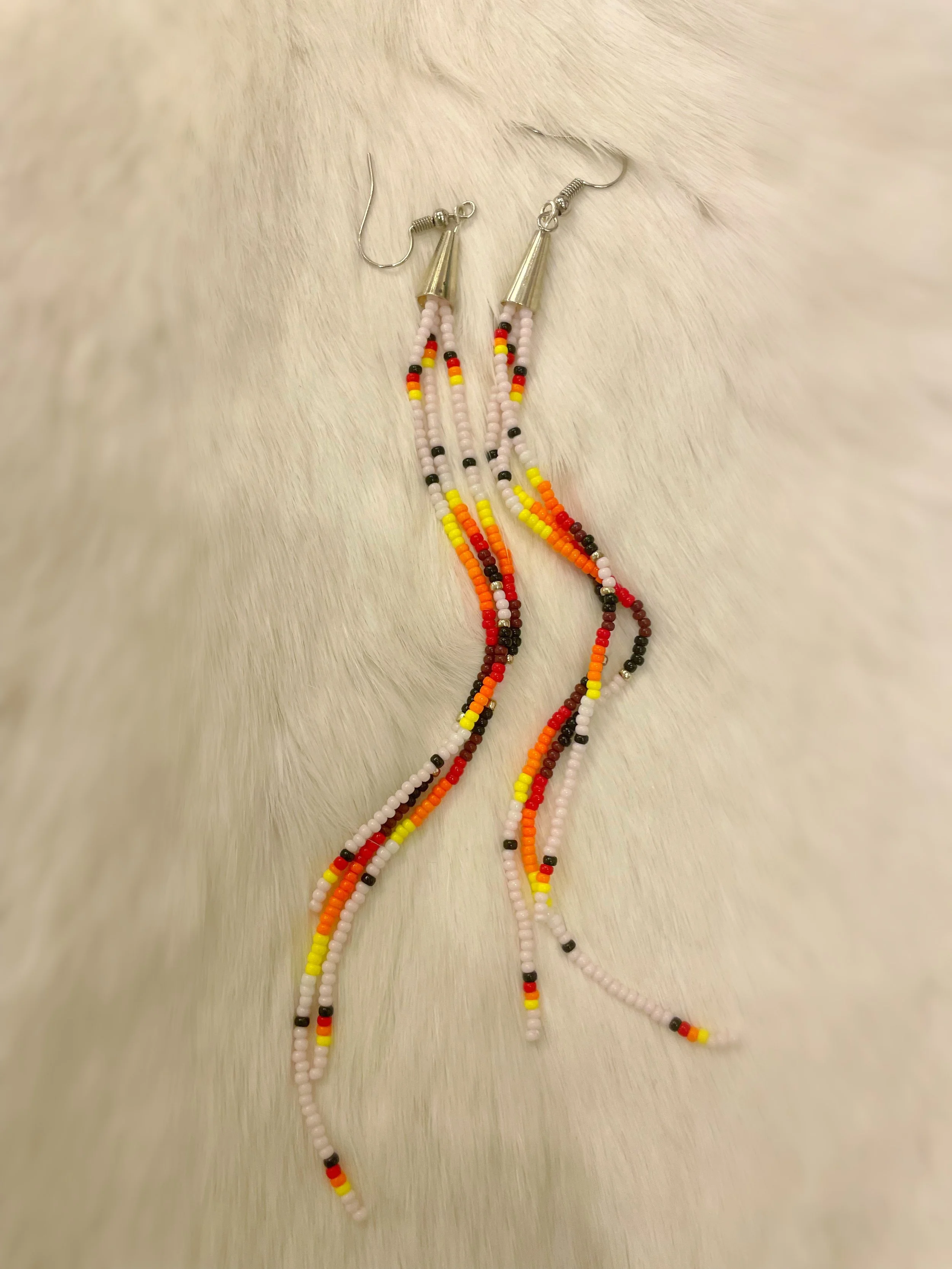 Pink & Fire Color Fringe Earrings