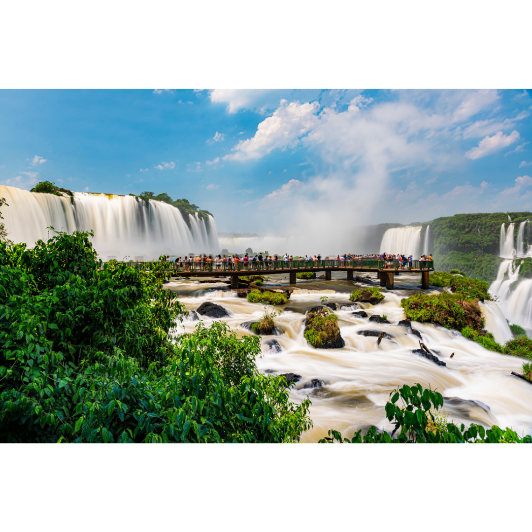Brazilian waterfalls with a large footbridge