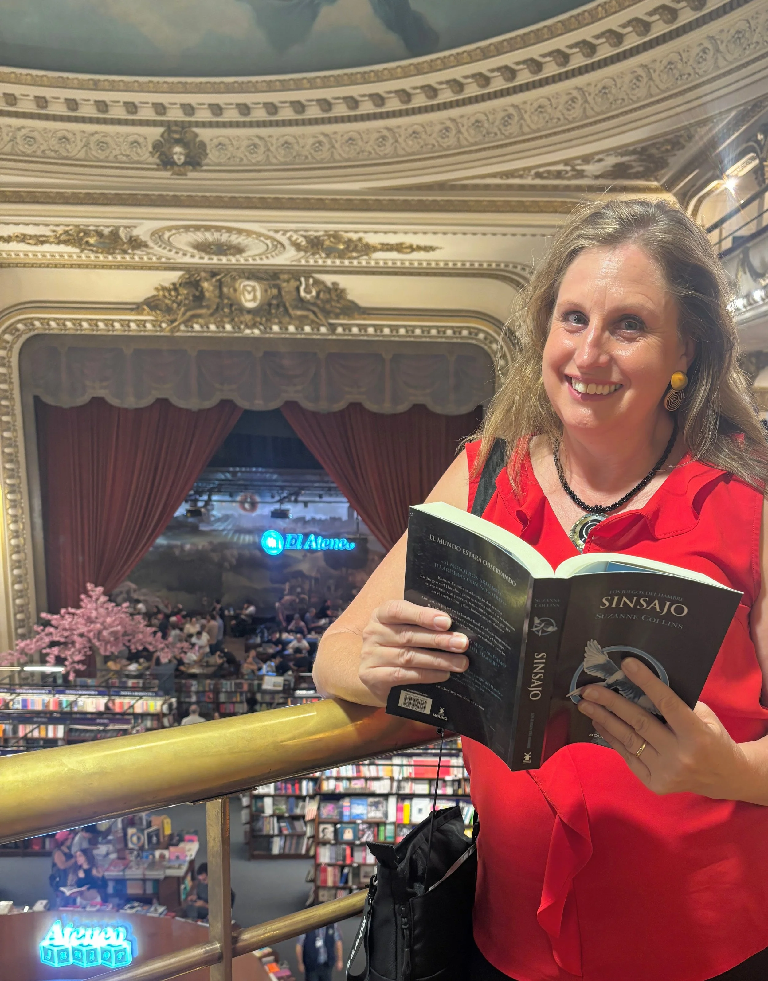 Woman at bookstore in a historic theater