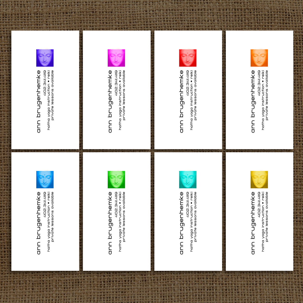 Business Card Designs, Yoga Instructor Annie Brugenhemke.