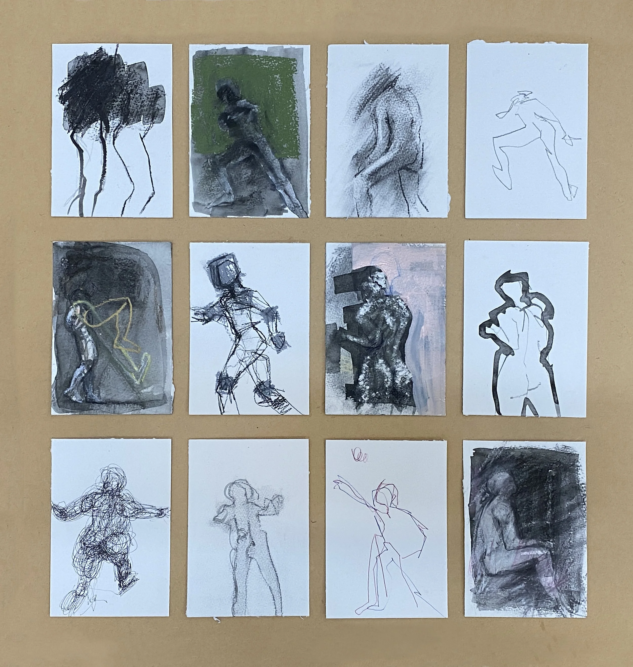 Figures, 2021. Mixed media on paper, each 150x105mm