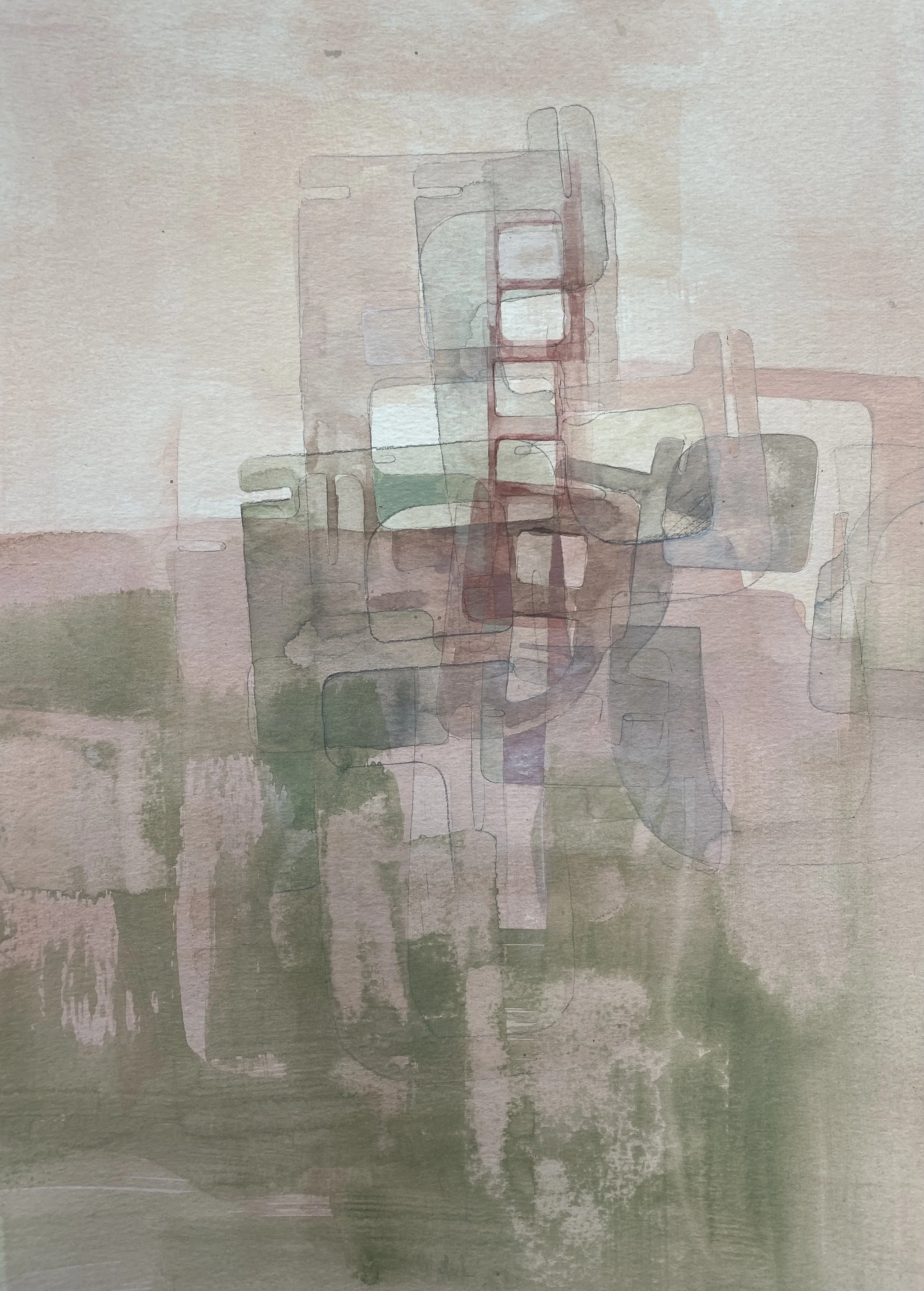 Vertical forces, 2021. Ink, acrylic & graphite on watercolour paper, 37x28cm