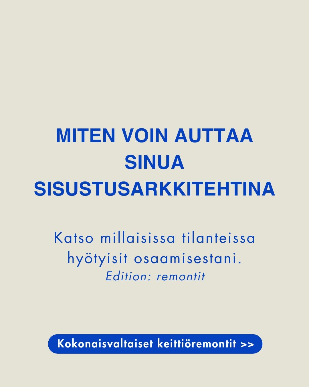 Sisustusarkkitehti voi auttaa kodin remontoinnin monenlaisissa tarpeissa. Sisustusarkkitehdin osaamista on yhteensovittaa remonttien monenlaisia osa-alueita tilamuutoksista pintamateriaaleihin, kiinte&auml;&auml;n kalustukseen, valaistukseen ja tekni