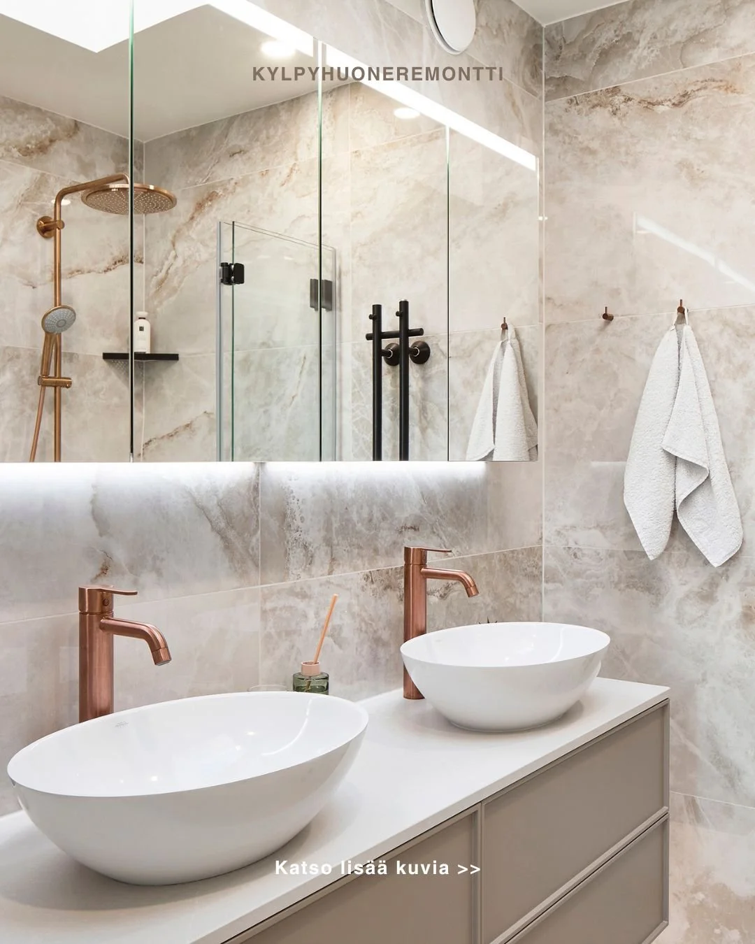 Ihana p&auml;&auml;st&auml; viimein n&auml;ytt&auml;m&auml;&auml;n kuvia valmistuneesta kylpp&auml;rikohteesta, joka kuvattiin @sampsaparnanen kanssa. P&auml;&auml;sin mukaan t&auml;h&auml;n kokonaisvaltaiseen kylpyhuoneremonttiin hyvin varhaisessa v