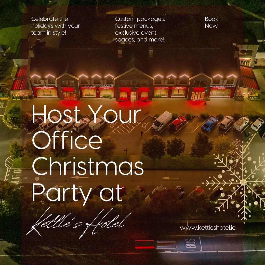 Make this year&rsquo;s Christmas party one to remember 🎄✨
From festive menus to custom packages and exclusive event spaces, Kettle&rsquo;s Hotel has everything you need to celebrate in style.
📍 Book your office party now at weddings@kettleshotel.ie