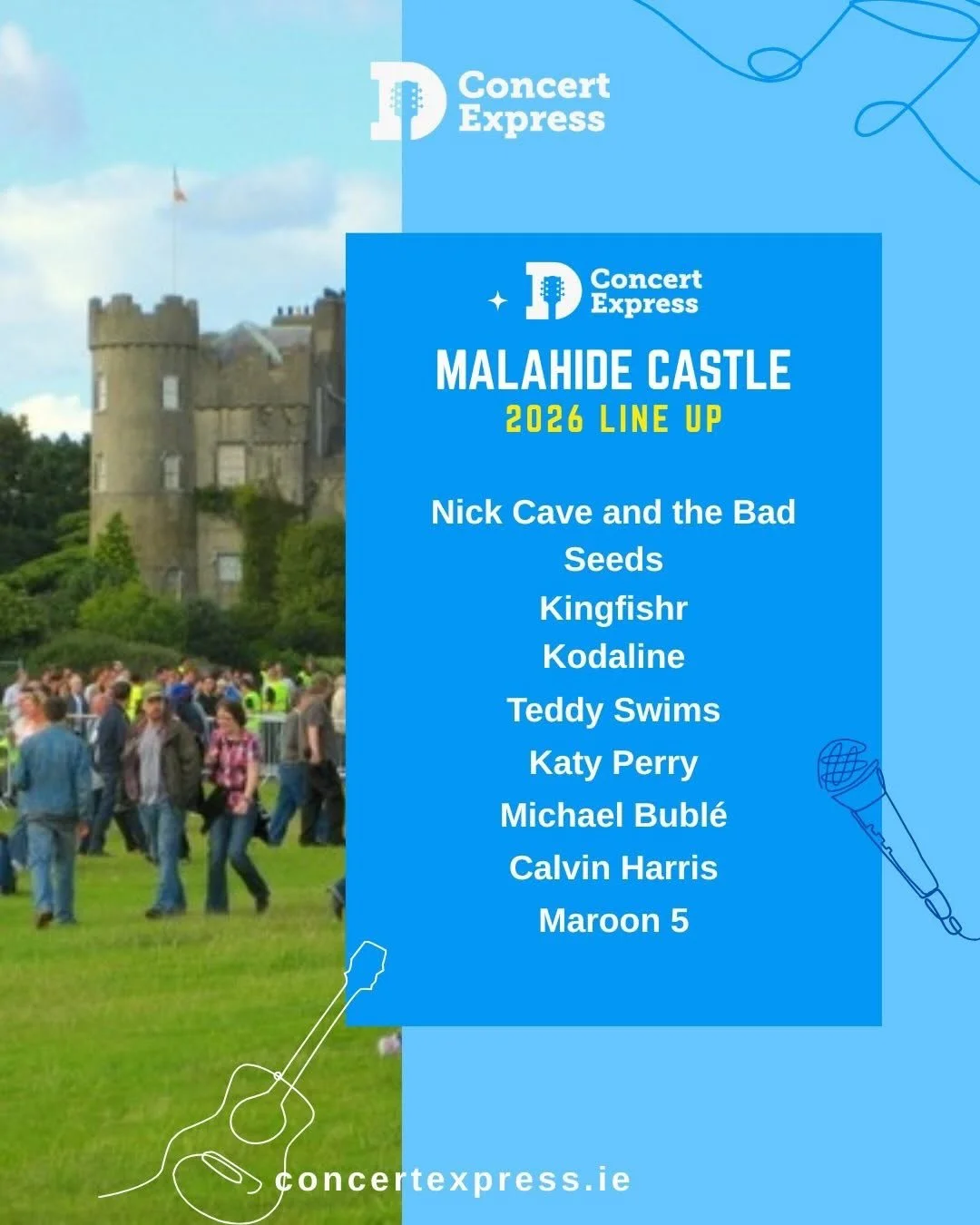 The Malahide Castle 2026 lineup has landed 🔥 and Kettle&rsquo;s Hotel are happy to announce that they&rsquo;ll be continuing to offer the hotel as a bus stop option. @concertexpress.ie

KingFishr, Maroon 5, Katy Perry, Calvin Harris &amp; more 🎶✨

