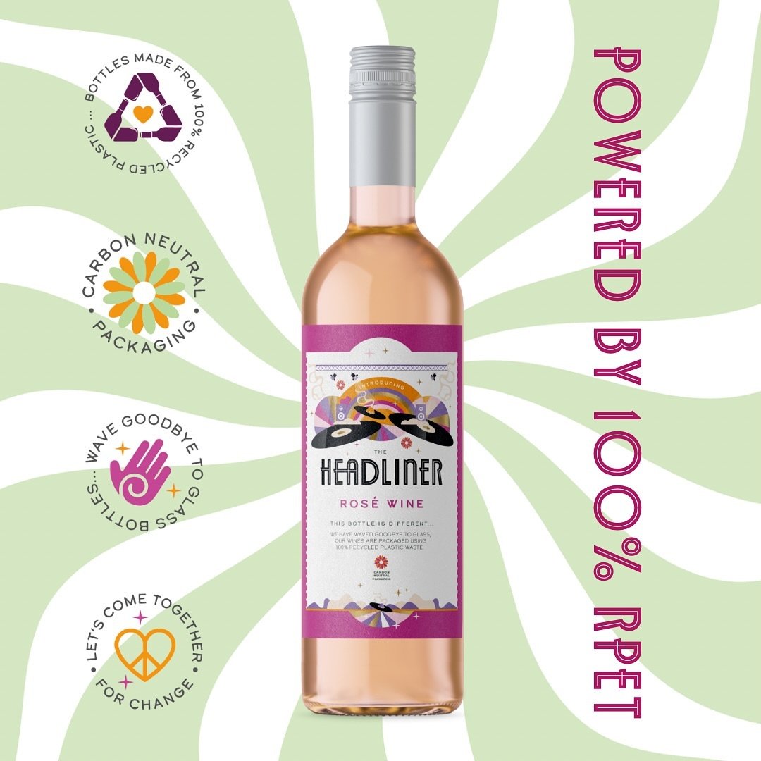 The Headliner wine in 750ml, 375ml and 187ml bottles. Proud to be powered by 100% rPET! Also 100% recyclable after use.

#recycledbottles #recyclablepackaging #carbonneutralpackaging #events #theheadliner #eventwine #ukfestivals