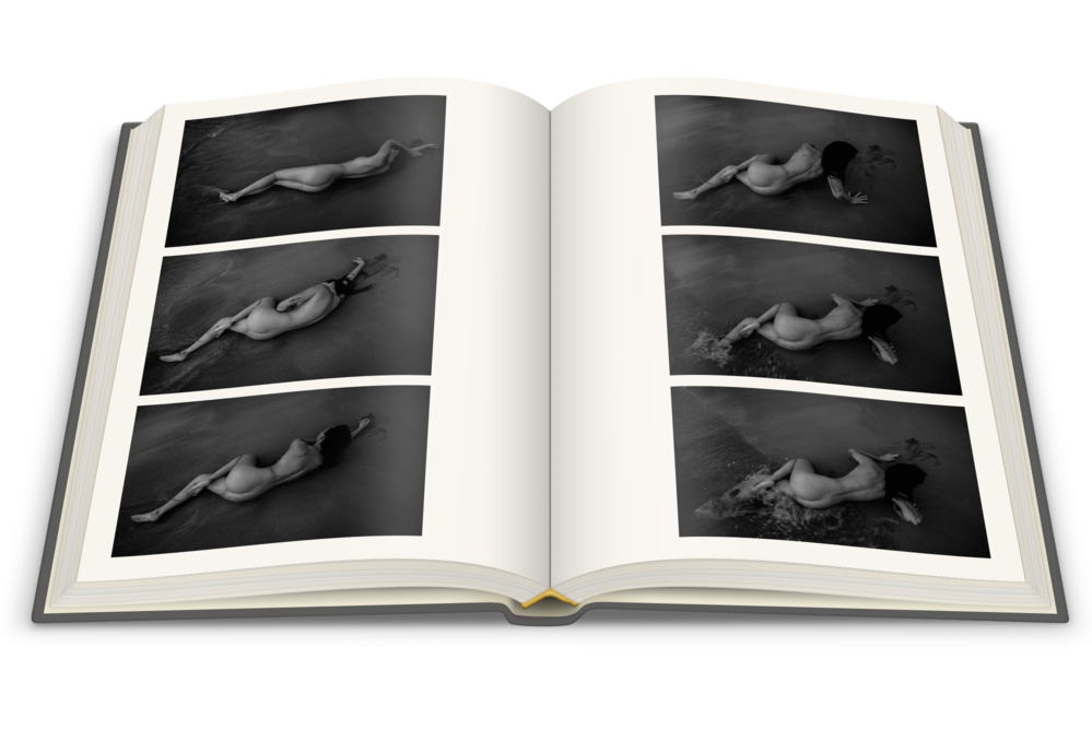 Het open fotoboek Alma Desnuda van Eric van den Elsen met zwart-wit foto's.