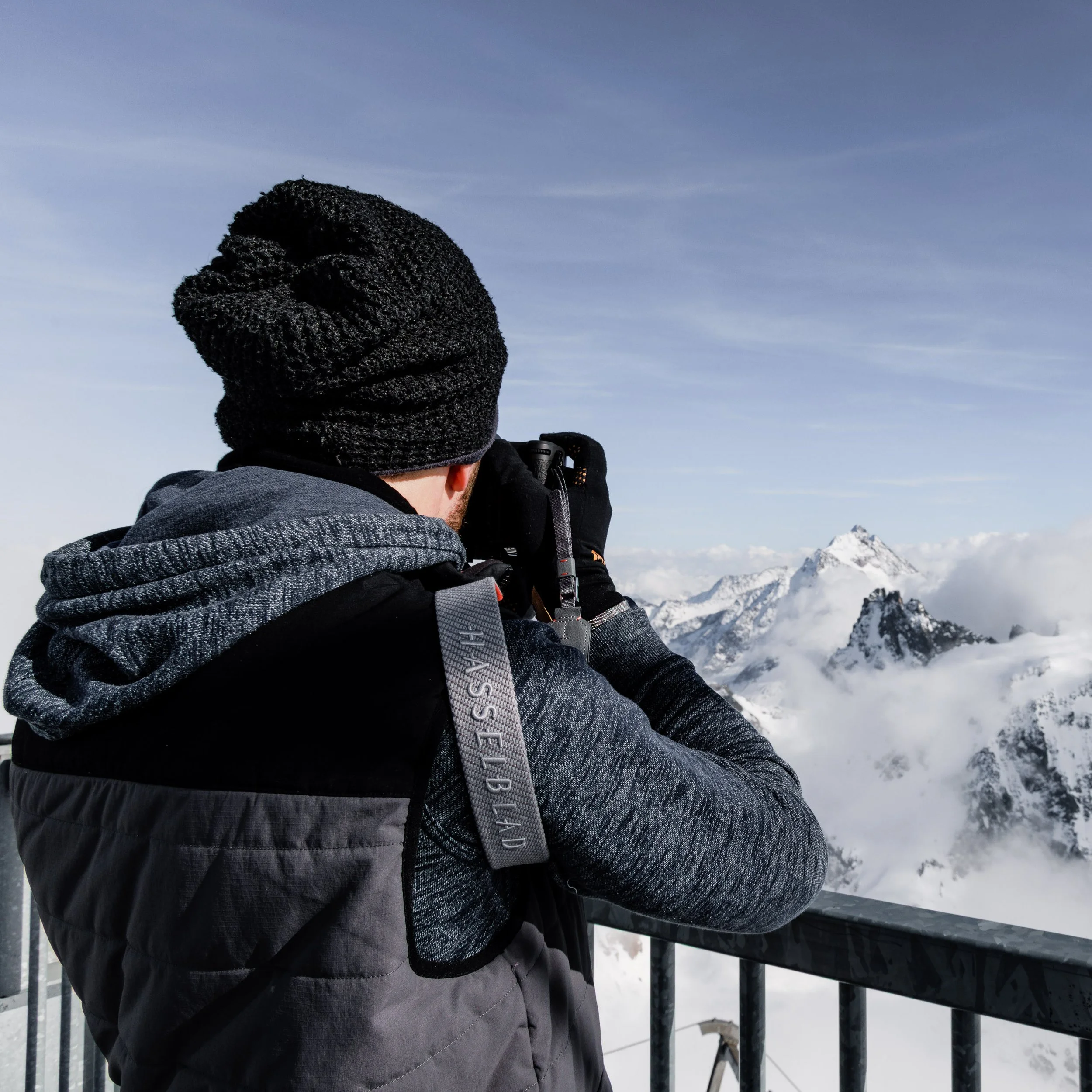 Albrecht Voss taking architectural photographs at the Titlis Tower in Engelberg, Switzerland