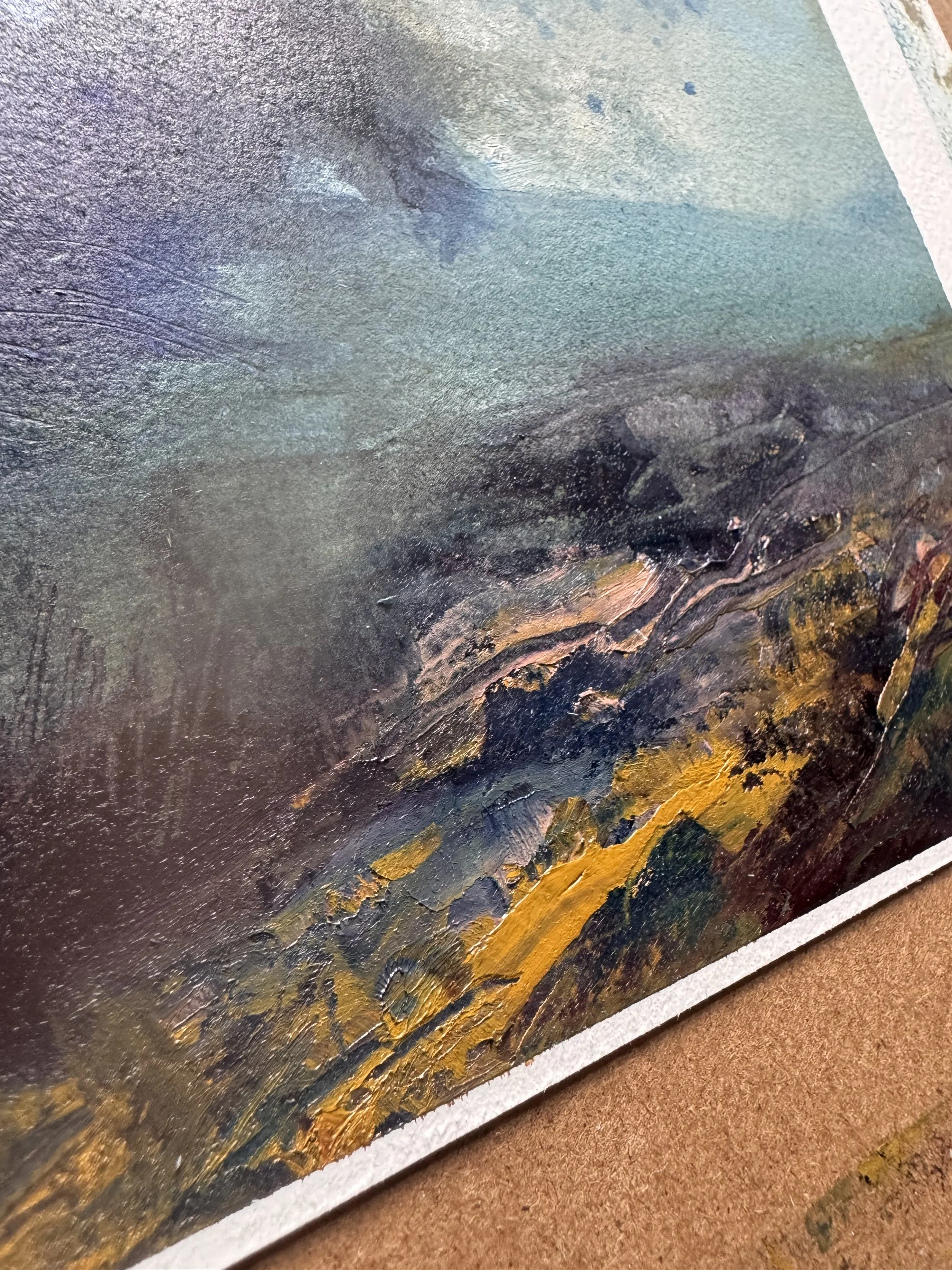 detail of the temple oak orginal oil painting - ochres and plum - helen arthur welsh art
