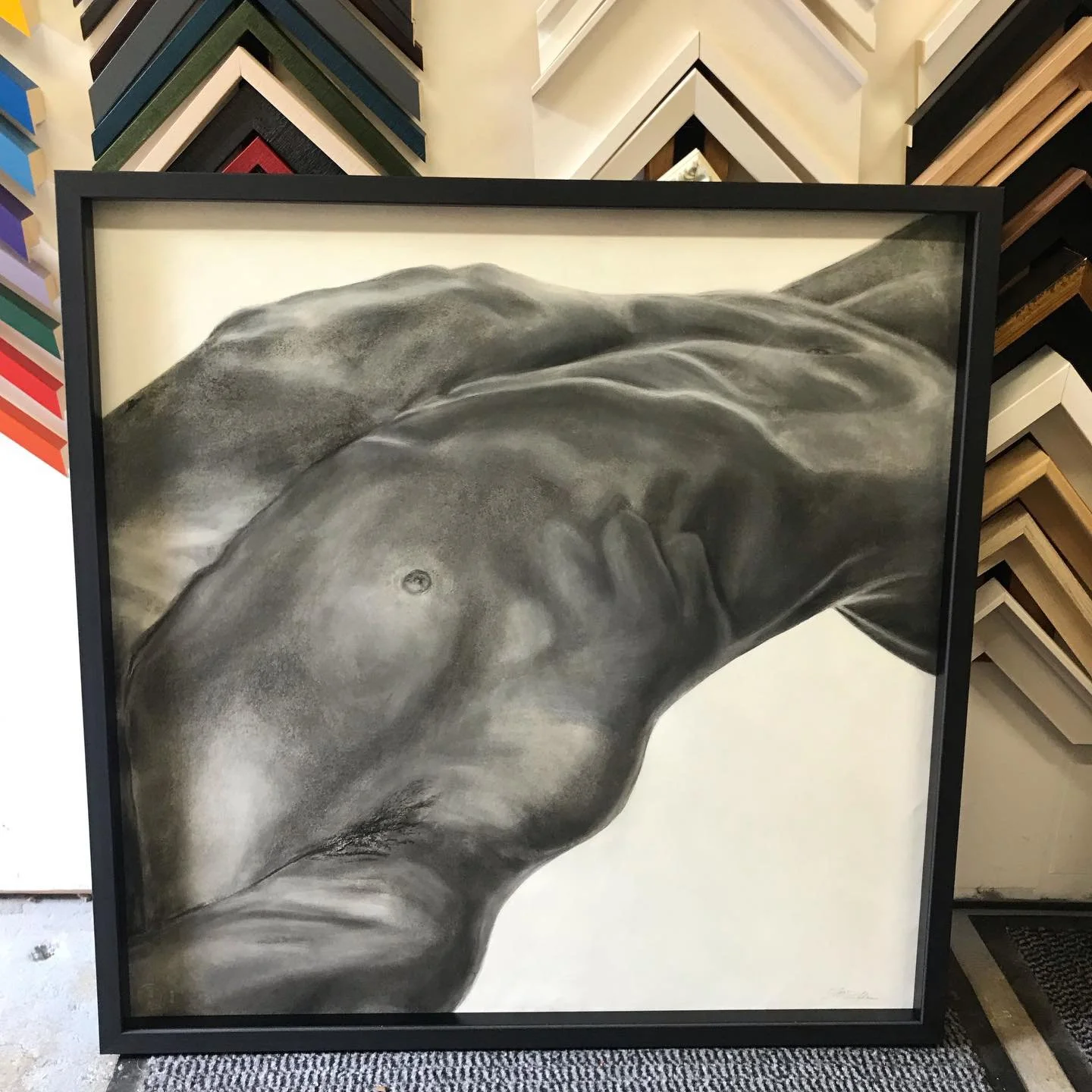 Charcoal body drawings, framed with spacer, AR70 glass &amp; dark charcoal frame.
#body #stilllifeart #pictureframing #art #wallart #framing #pictures #mounting #artoftheday #glass #hangingart #farnhamframing #farnhampictures #farnhamart #Surrey fram