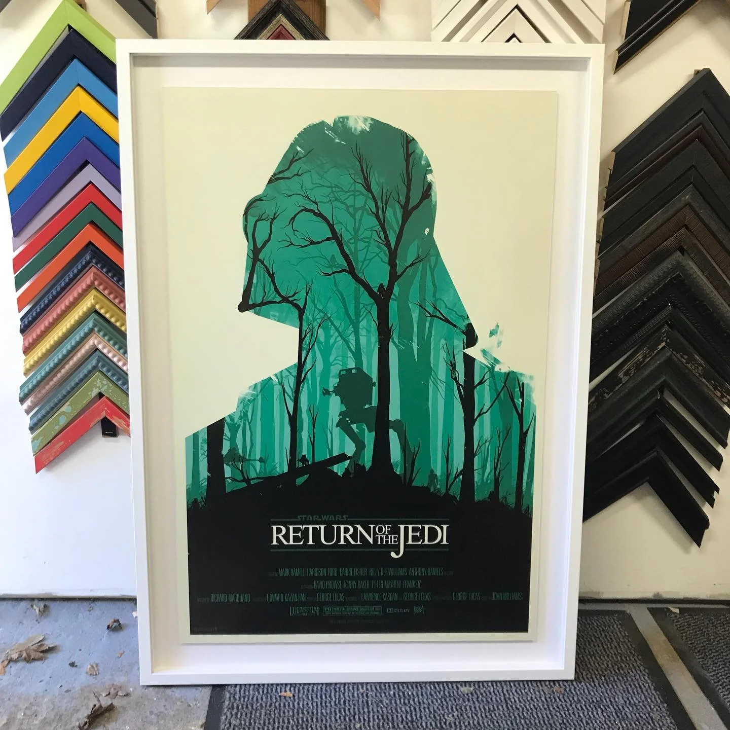 Star Wars posters, framed by dry mounting &amp; raise floating on white mount board, white spacers used to lift an anti reflective glass, white frame to finish. 
#starwars #returnofthejedi #empirestrikesback #movieposters #farnhamframing 
@redkite_pi