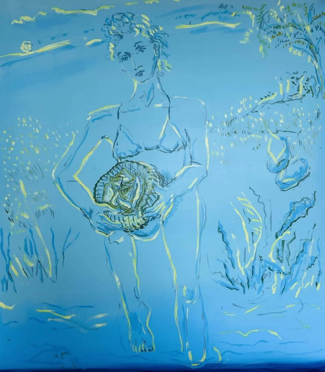 Peinture à l'huile sur papier Les secrets dont ils se gardent par Marie Michelle Le Millier, 2024. Une œuvre explorant les rituels du quotidien.