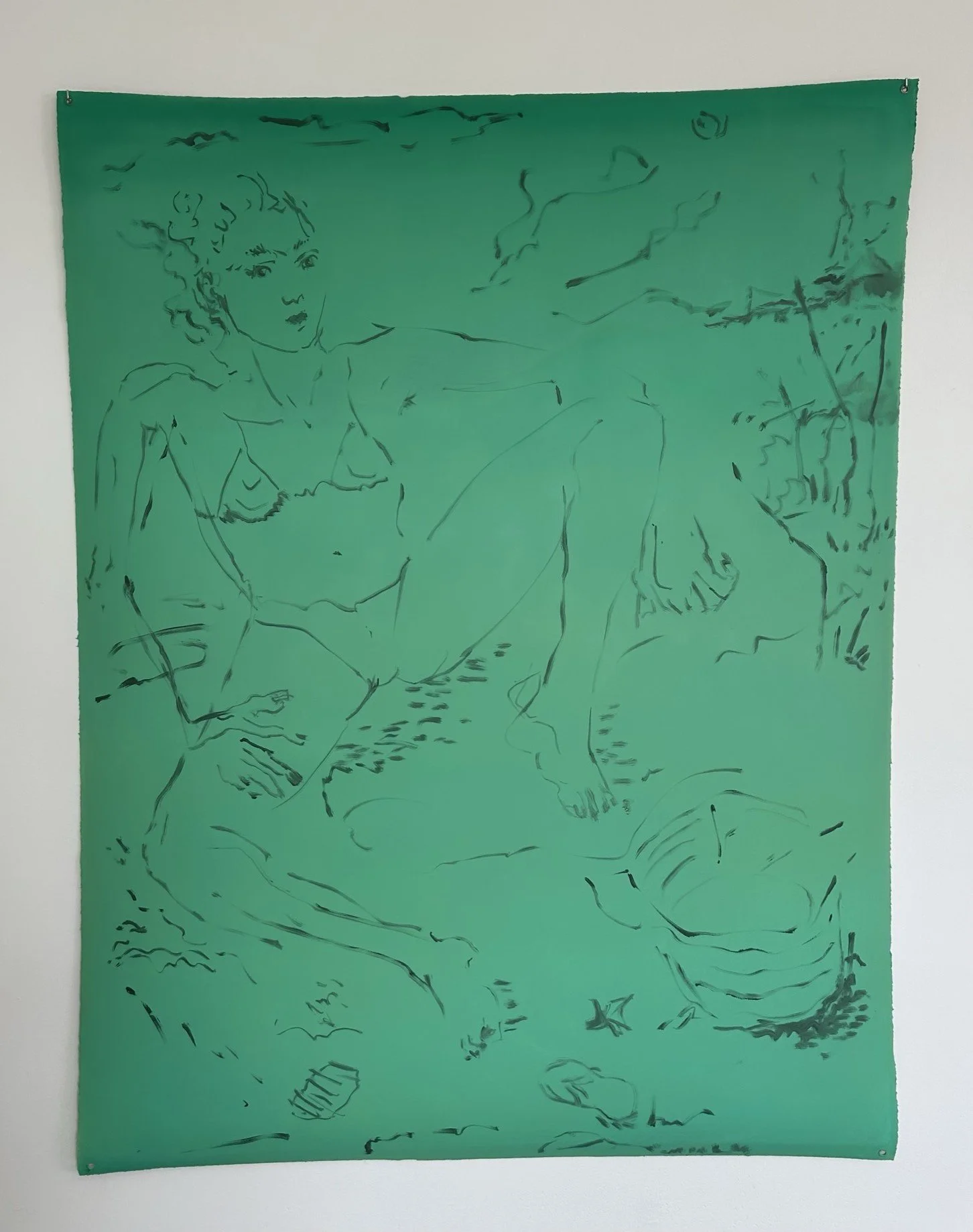 Peinture figurative contemporaine Tell me why you always fight par Marie Michelle Le Millier, 2024. Huile sur papier issu de sa poétique de l'espace