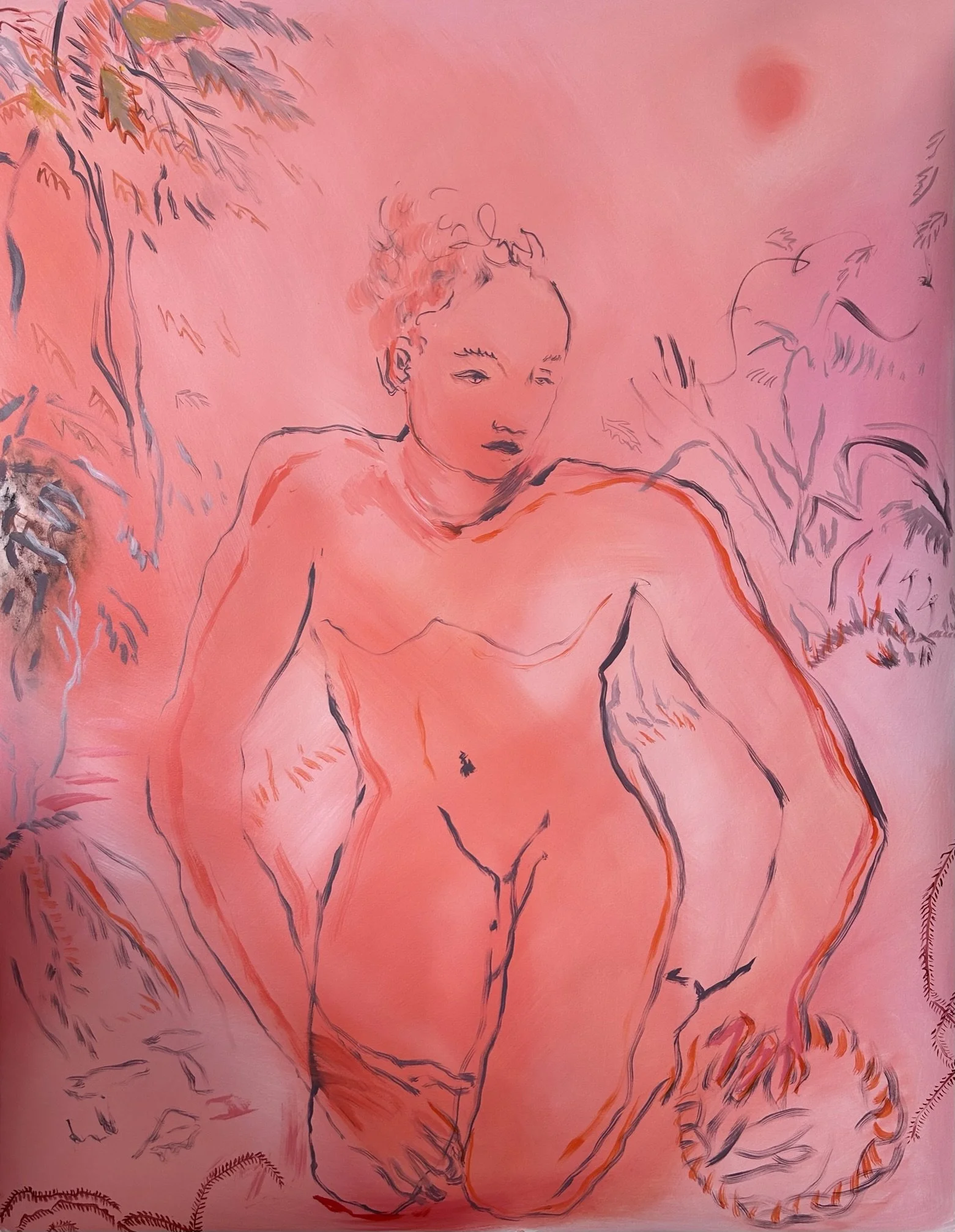 Peinture figurative contemporaine What we spend our time on par l'artiste Marie Michelle Le Millier, 2024. Huile sur papier consultable sur Artsy.