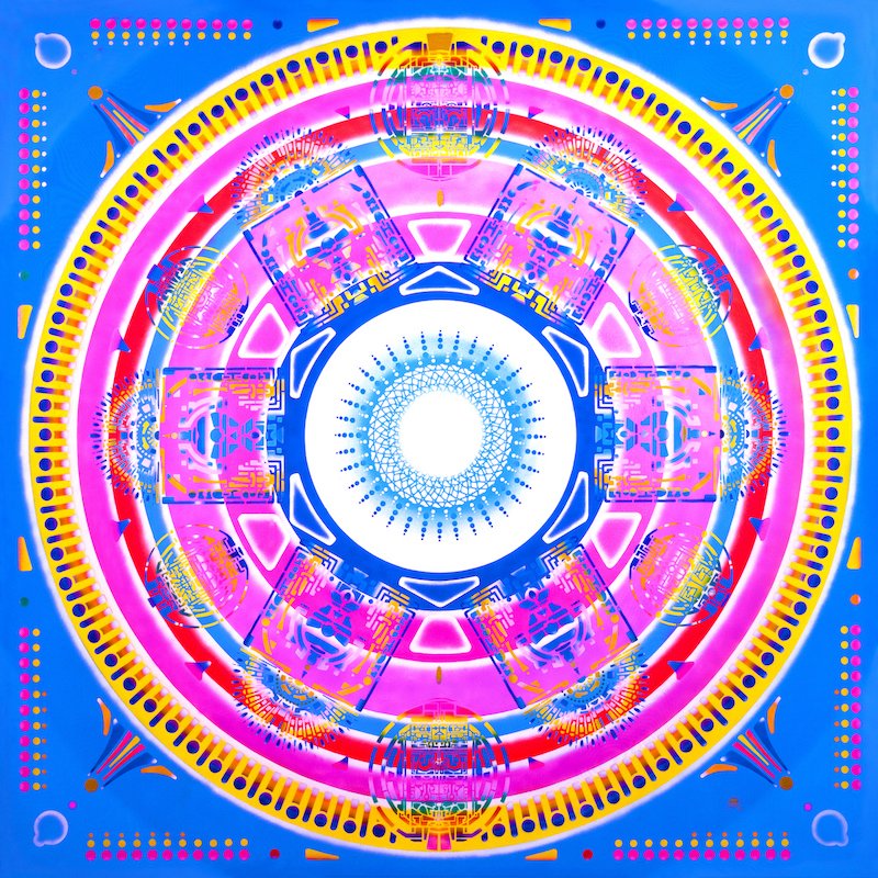 StarWheel neo-mandala painting SW 023 Yellow Castle by visionary artist Aya.