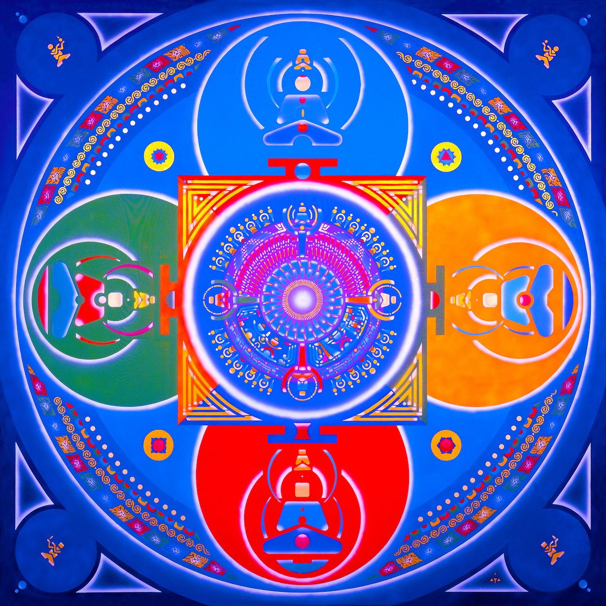 StarWheel mandala painting SW 095 Medicine Buddha by visionary artist Aya.