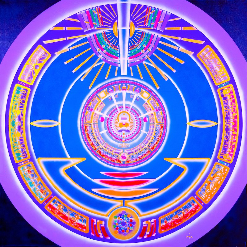 StarWheel mandala painting SW 050 Dove Buddha by visionary artist Aya.