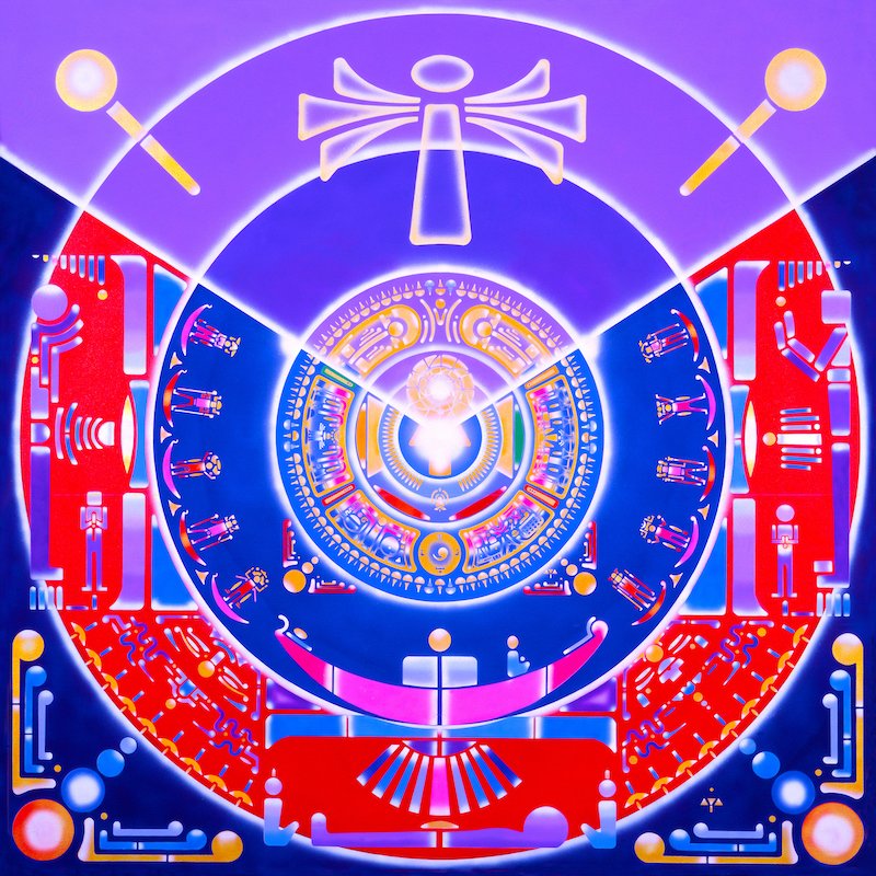 StarWheel mandala painting SW 053 Bardo Canoe by visionary artist Aya.
