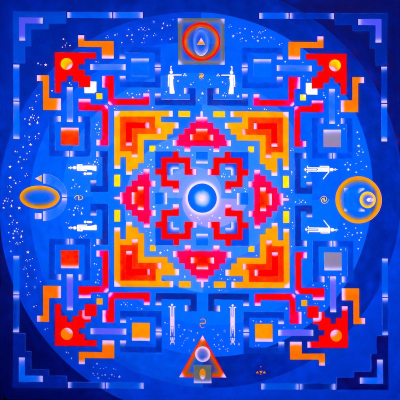 StarWheel mandala painting SW 086 Gala Cross by visionary artist Aya.